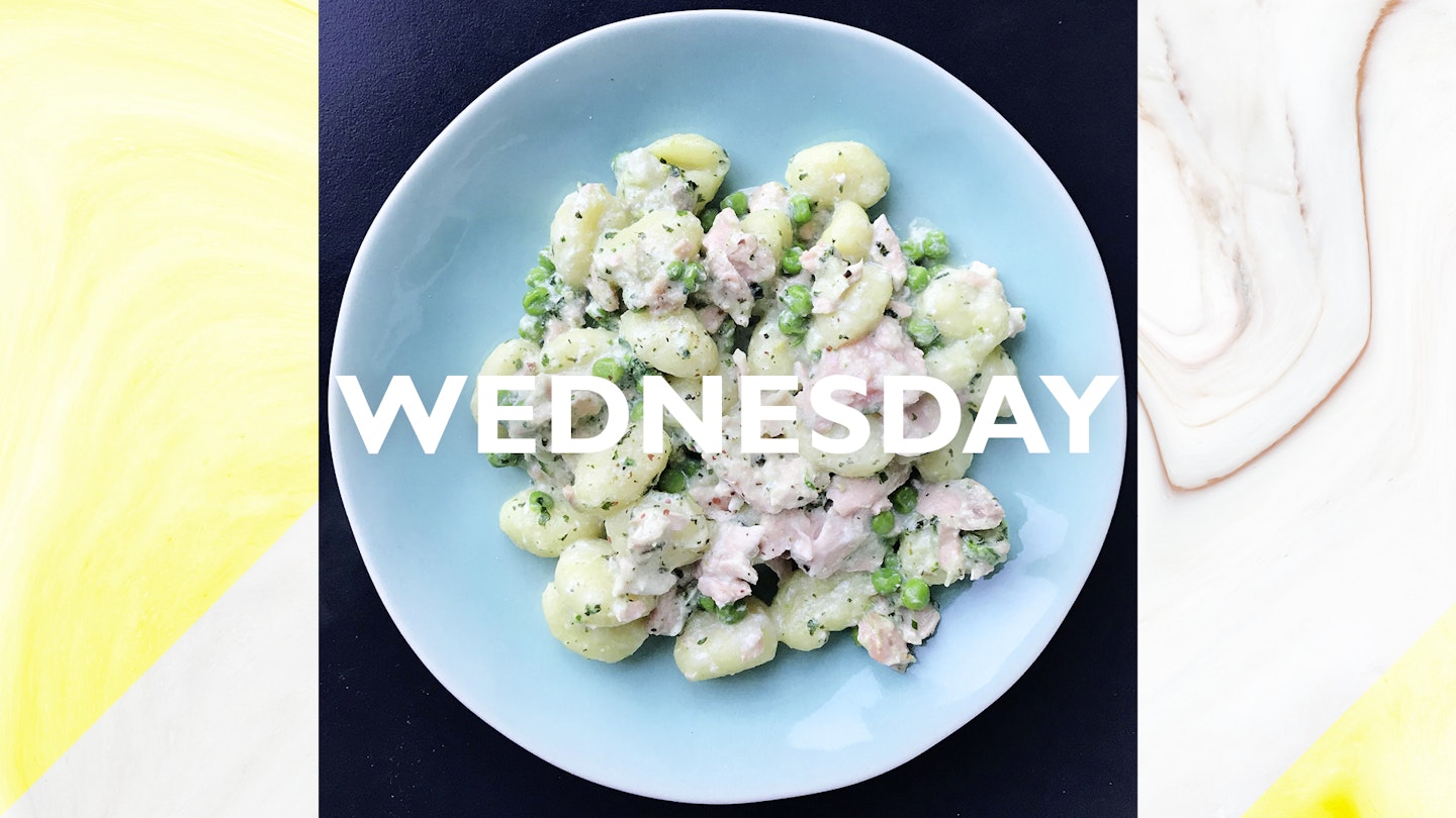 Wednesday – Pea & mint pesto salmon gnocchi, 15 mins