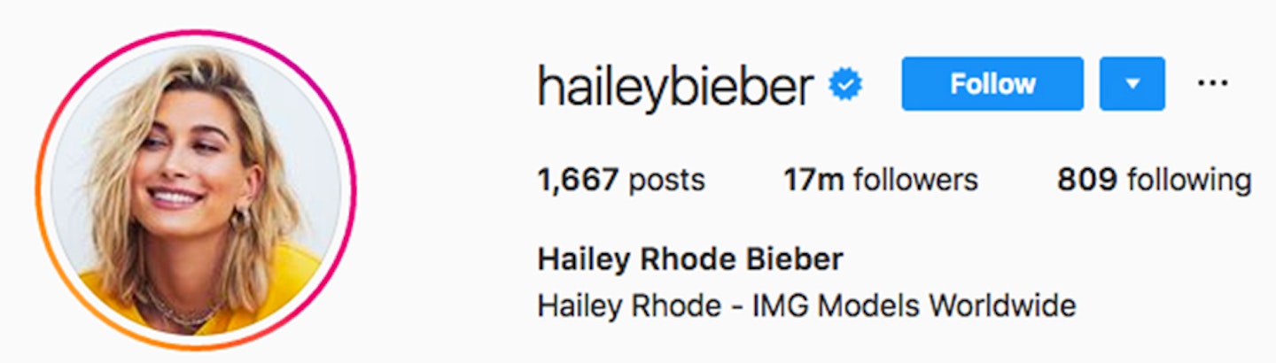 November 2018 - Hailey changed her surname on Instagram to Bieber