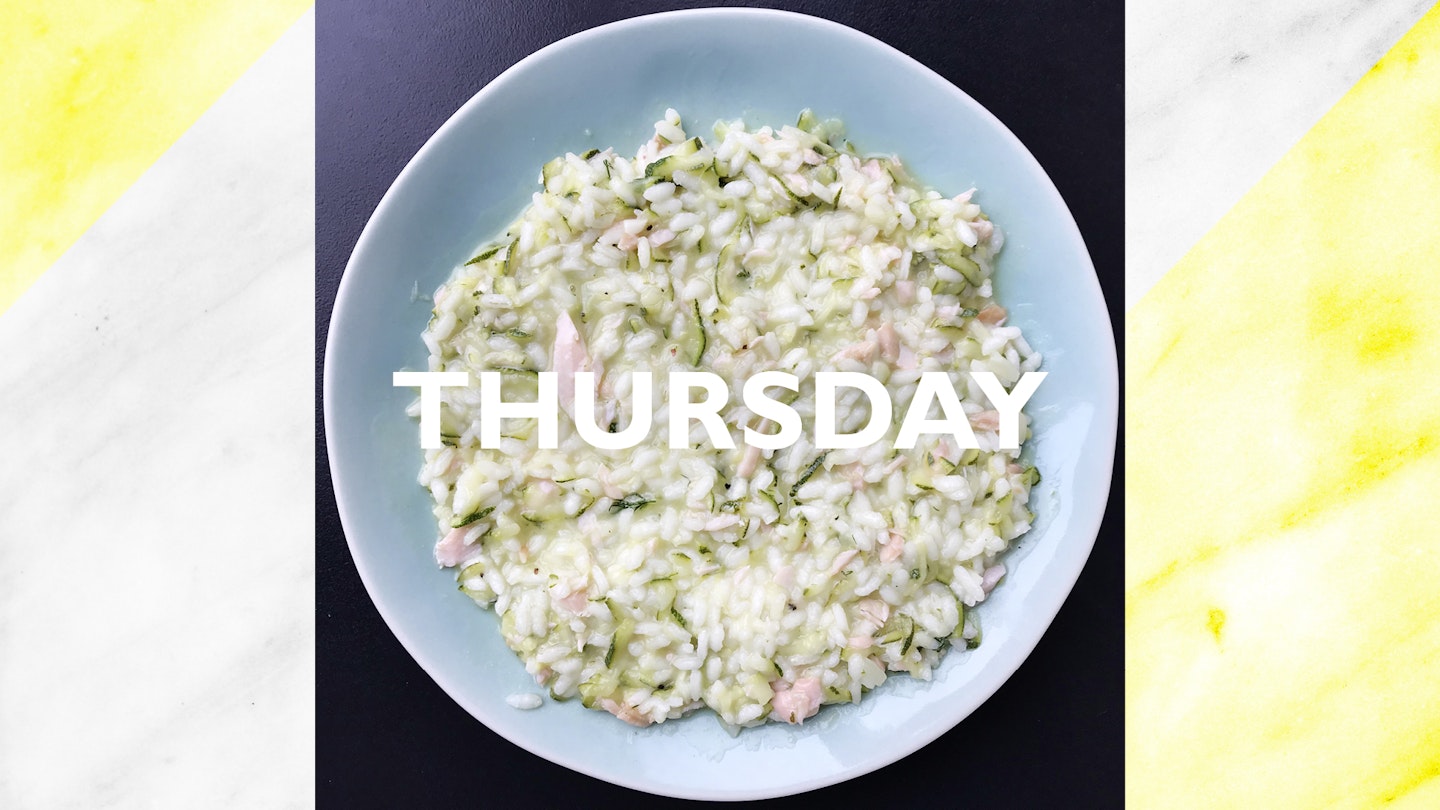 Thursday – Smoked salmon and courgette risotto, 35 mins