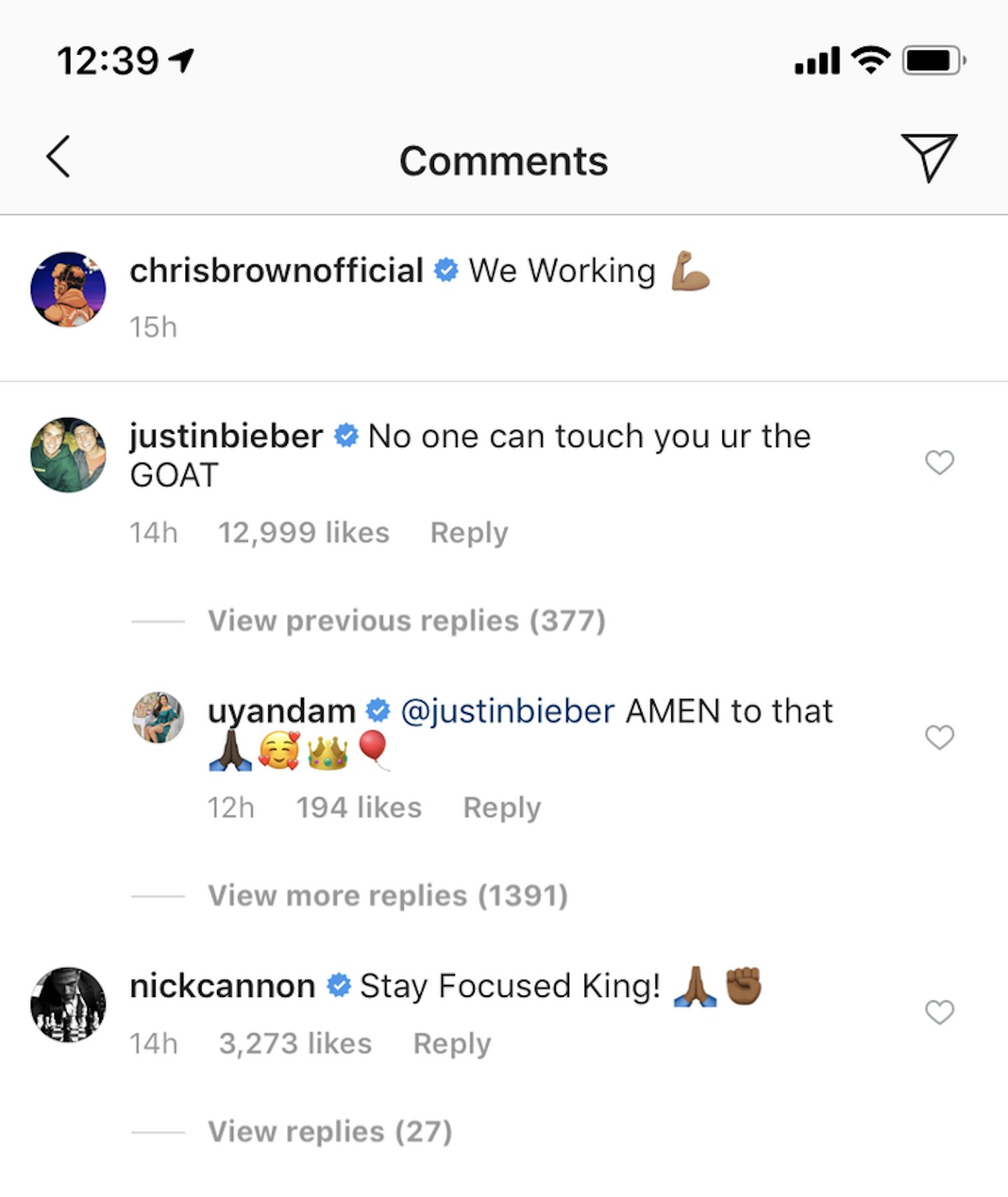 Justin Beiber Comment Chris Brown Instagram 