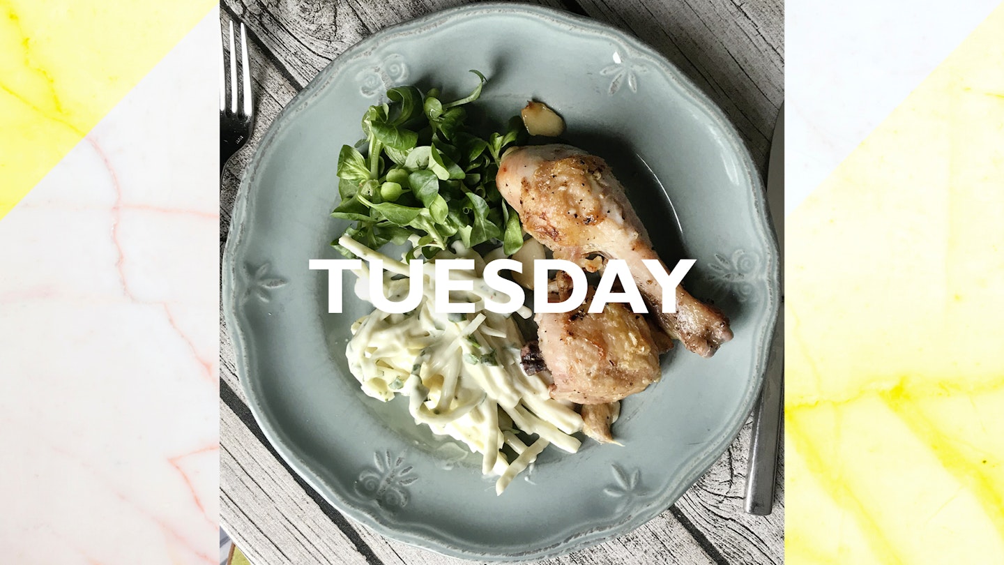 Tuesday – Garlic chicken, celeriac remoulade and watercress, 30 mins