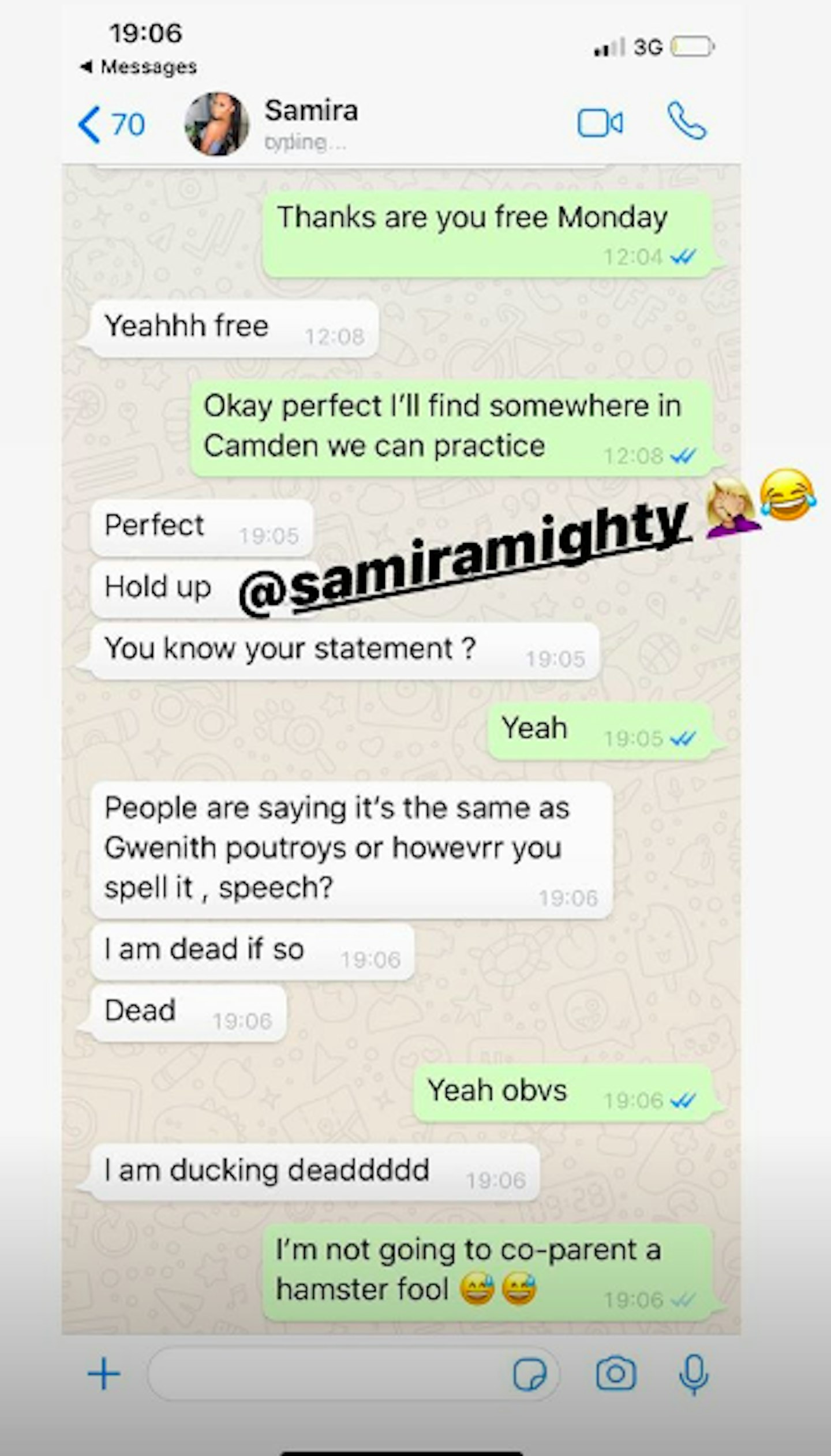 Samira & Megan's Whatsapp conversation