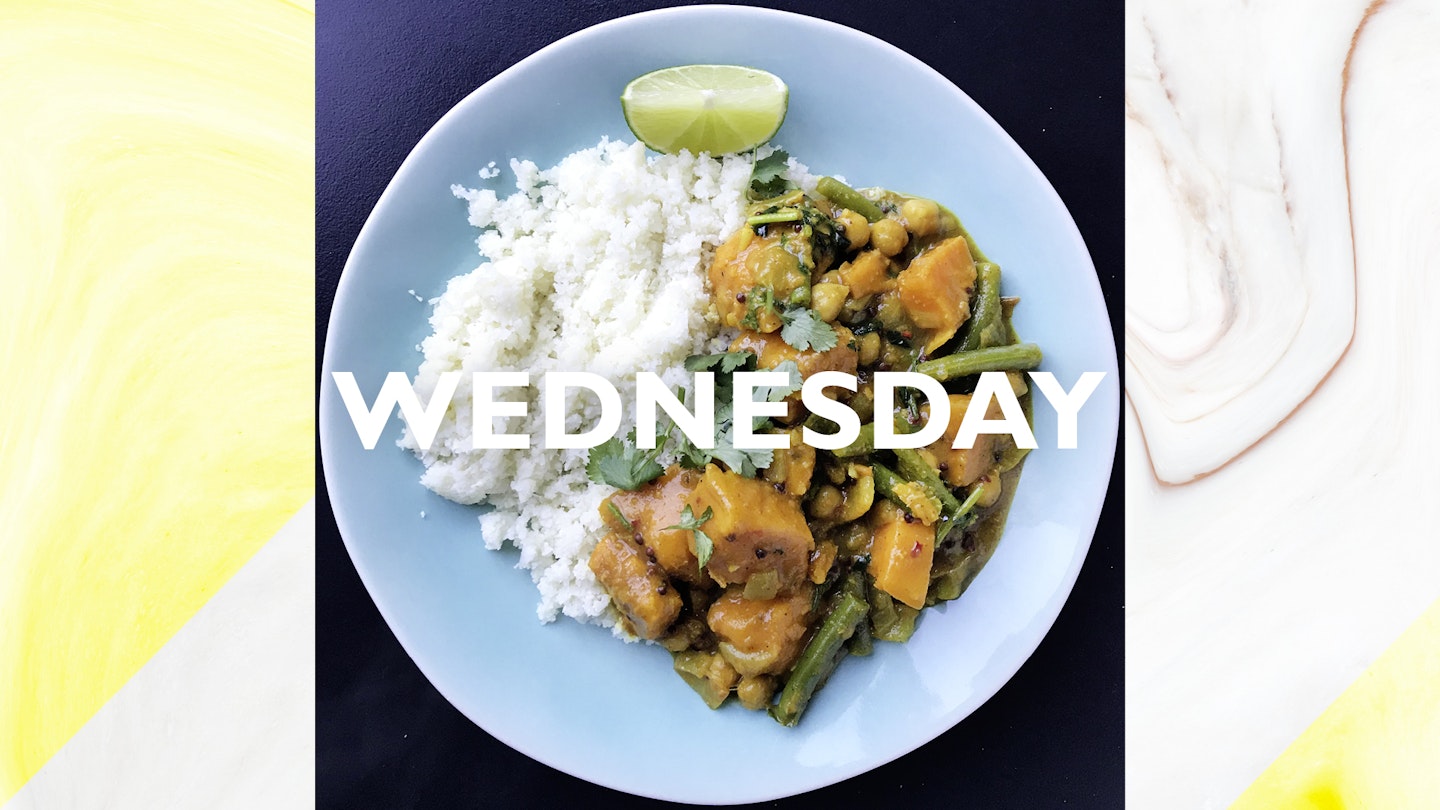 Wednesday – Sweet potato, chickpea & green bean curry, 45 mins