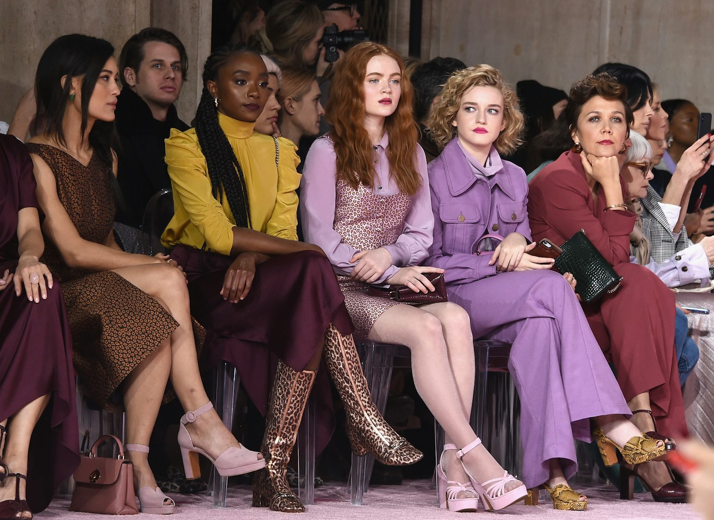 Julia Jones, Kiki Layne, Sadie Sink, Julia Garner and Maggie Gyllenhaal attend the Kate Spade Fashion show.
