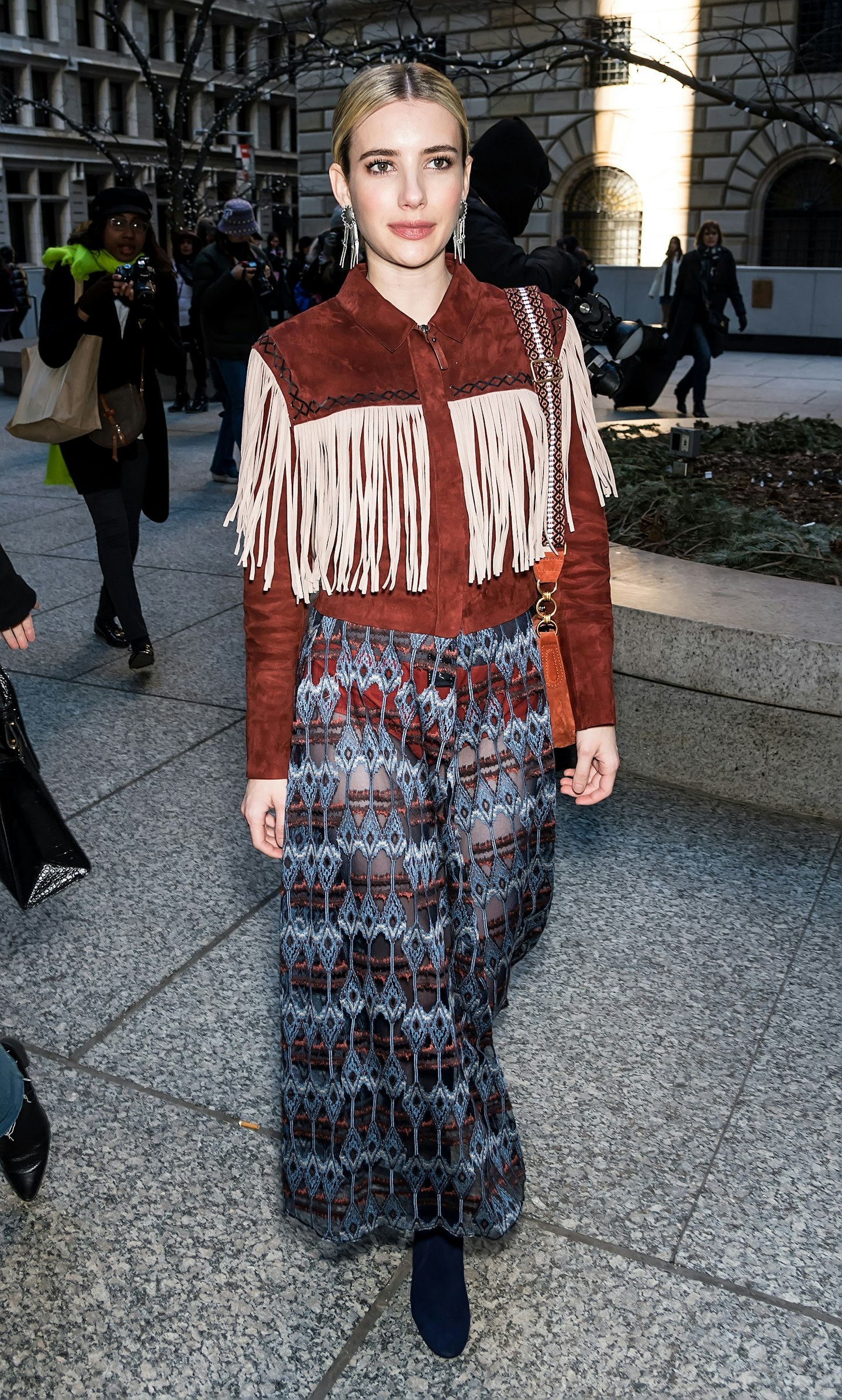 Emma Roberts arriving at the Longchamp AW19 fashion show.