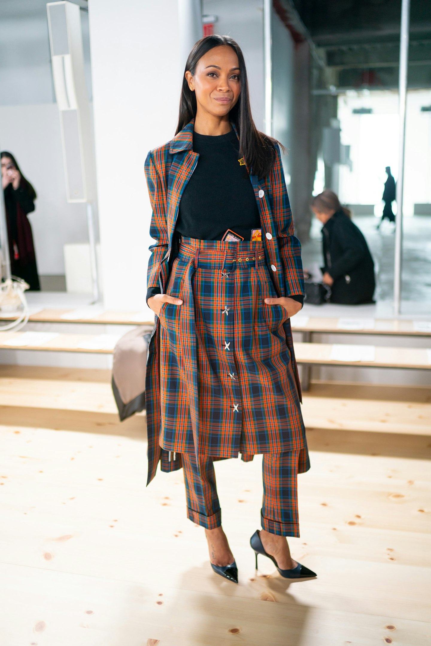 Zoe Saldana at the Tory Burch AW19 fashion show.