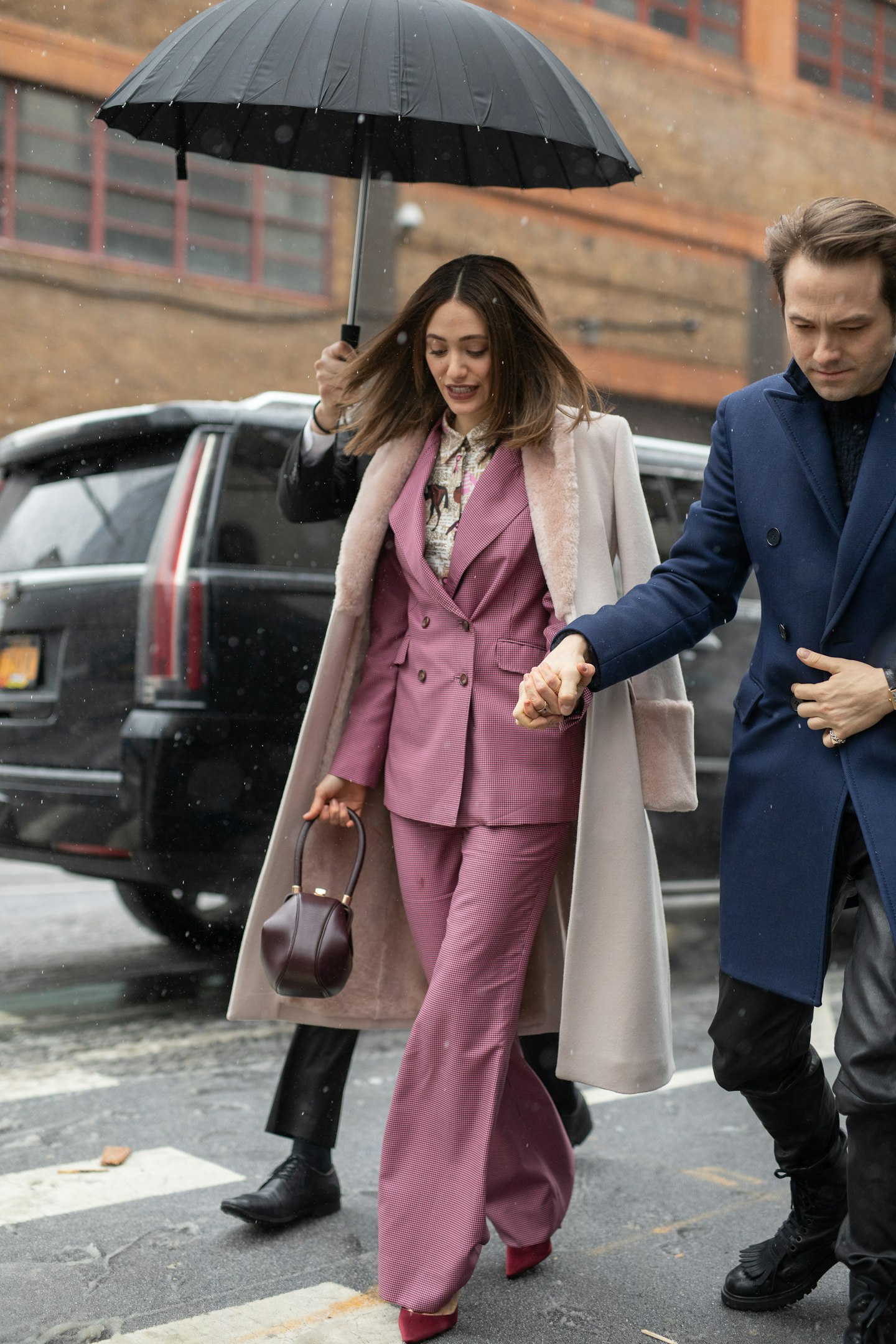 Emmy Rossum between shows at New York Fashion Week.
