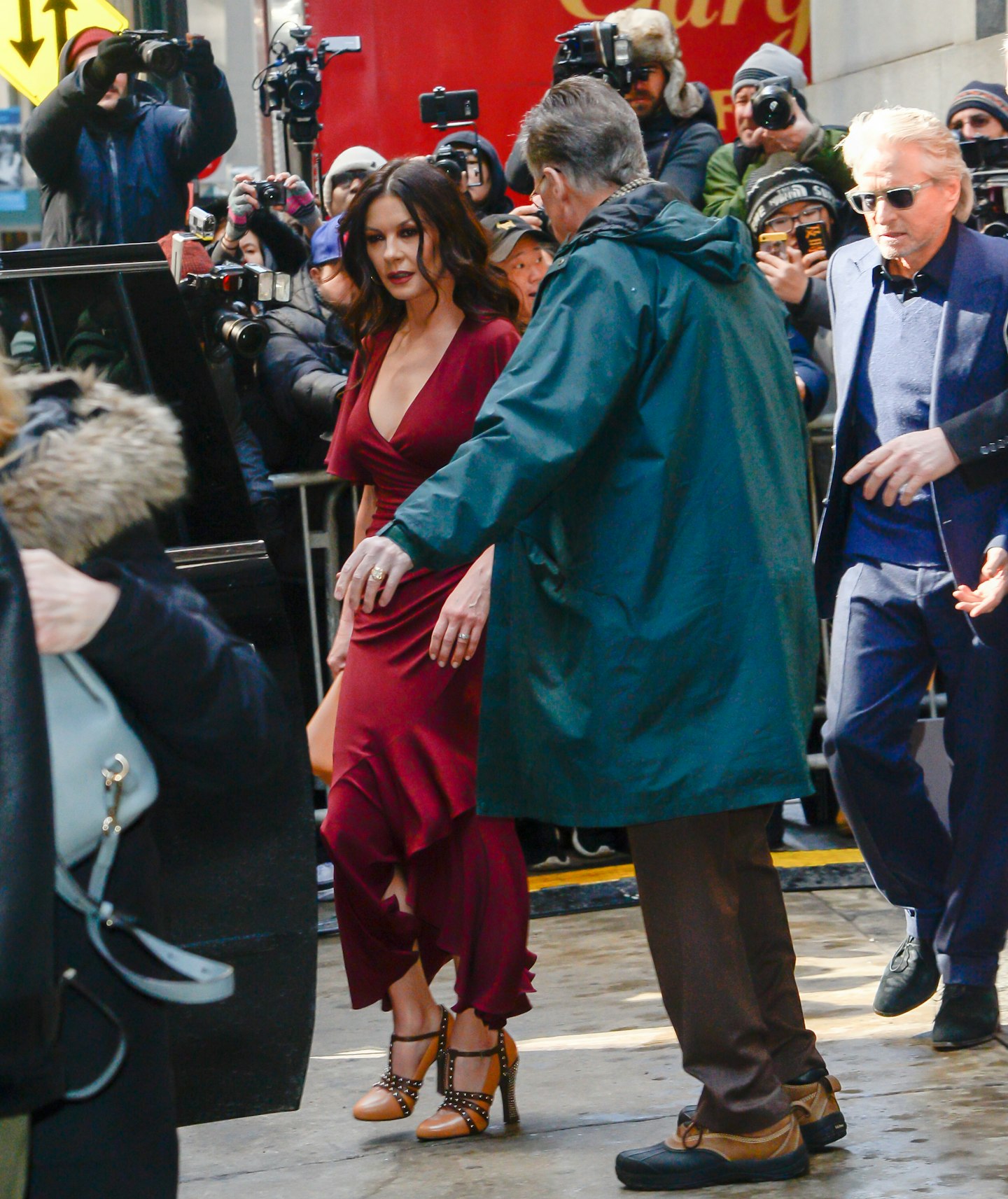 Catherine Zeta-Jones and Michael Douglas leaving the Michael Kors show.