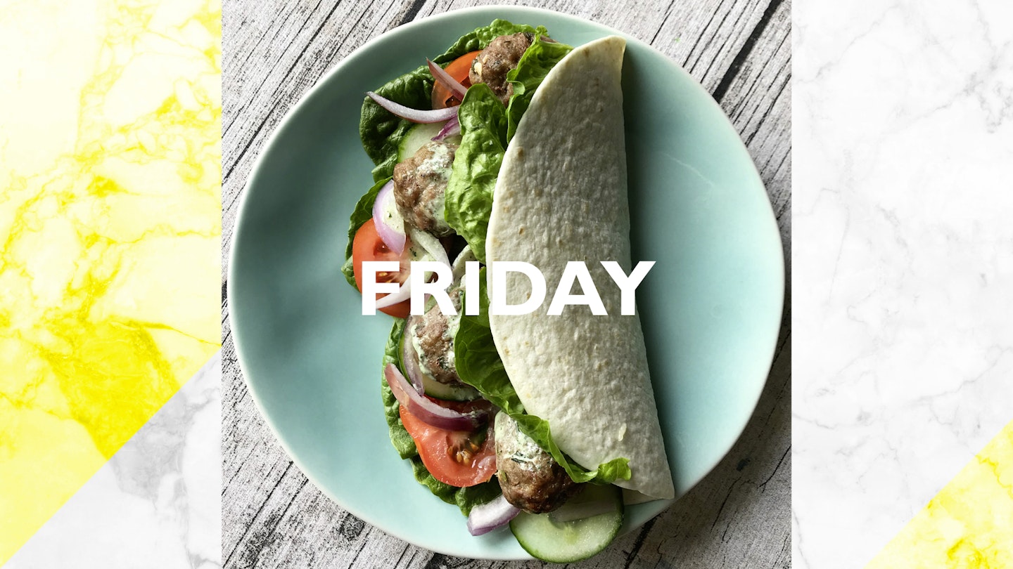 Friday – Lamb kofte wraps, 30 mins 