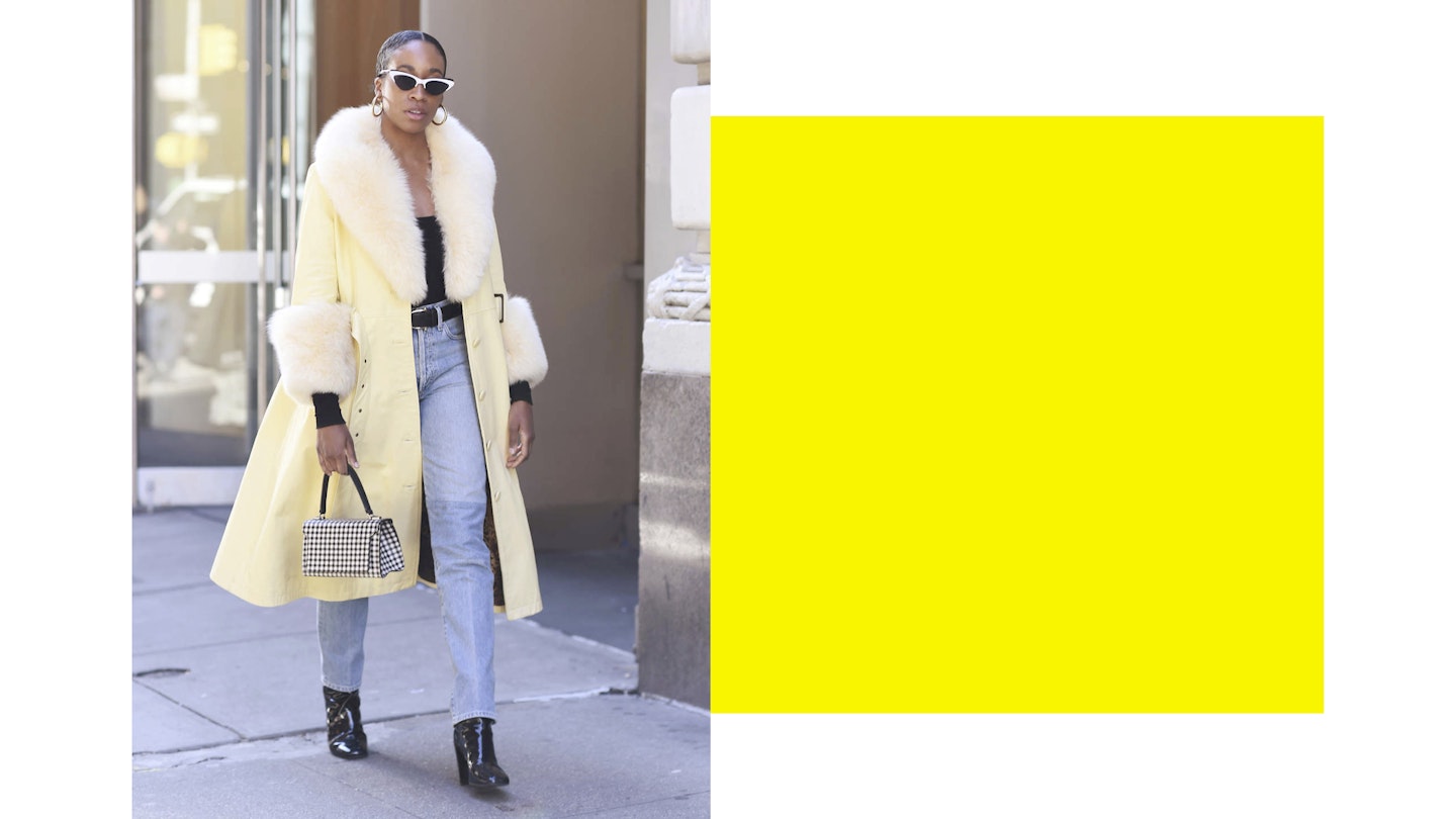 Chrissy Rutherford Yellow Saks Potts coat 