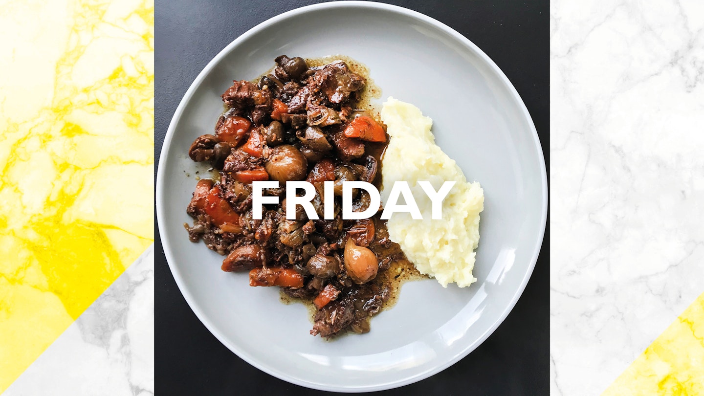 Friday – Beef Bourguignon, 8 hours (slow cooker)