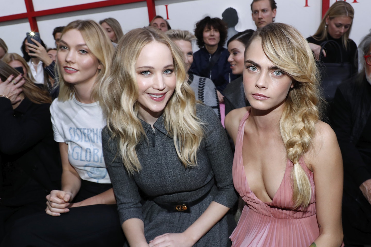 Karlie Kloss Jennifer Lawrence Cara Delevingne Dior show Paris 
