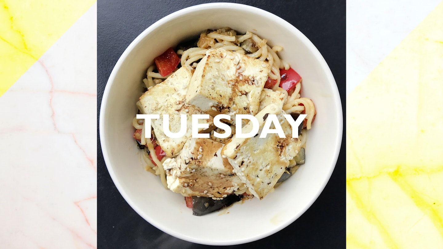 Tuesday – Miso aubergine noodles with tofu, 15 mins