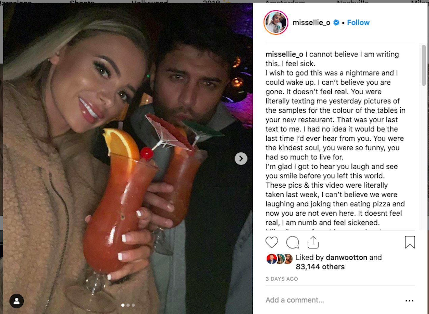 Ellie O'Donnell pays tribute to Mike Thalassitis