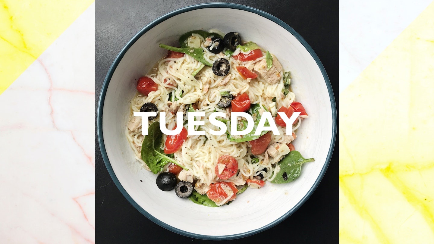 Tuesday – Tuna tomato and rocket pasta, 15 mins
