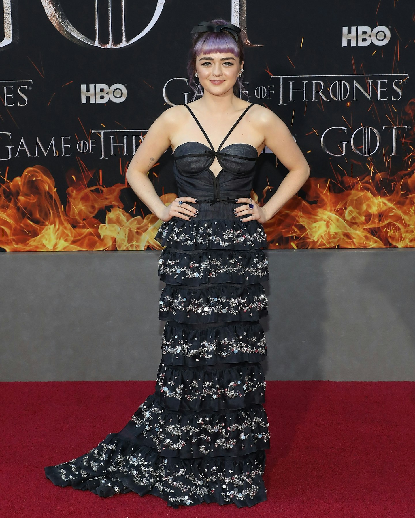 Maisie Williams wore a tiered, embellished dress by Miu Miu