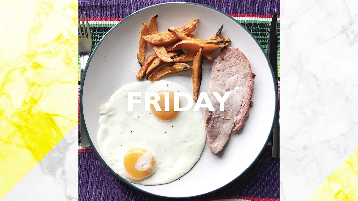 Friday – Gammon egg & chips traybake, 30 mins
