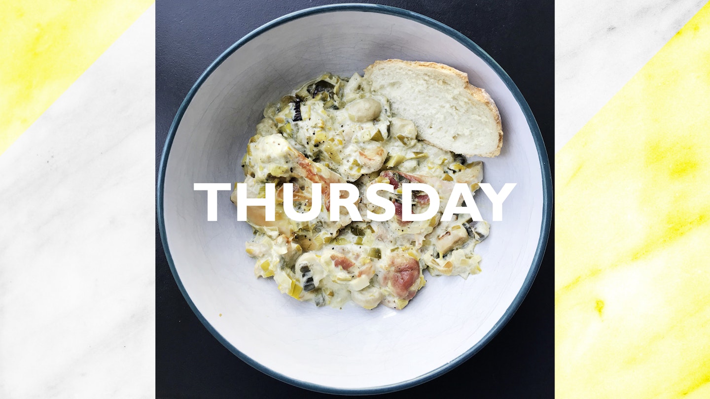 Thursday – Creamy chicken & mushroom casserole, 40 mins