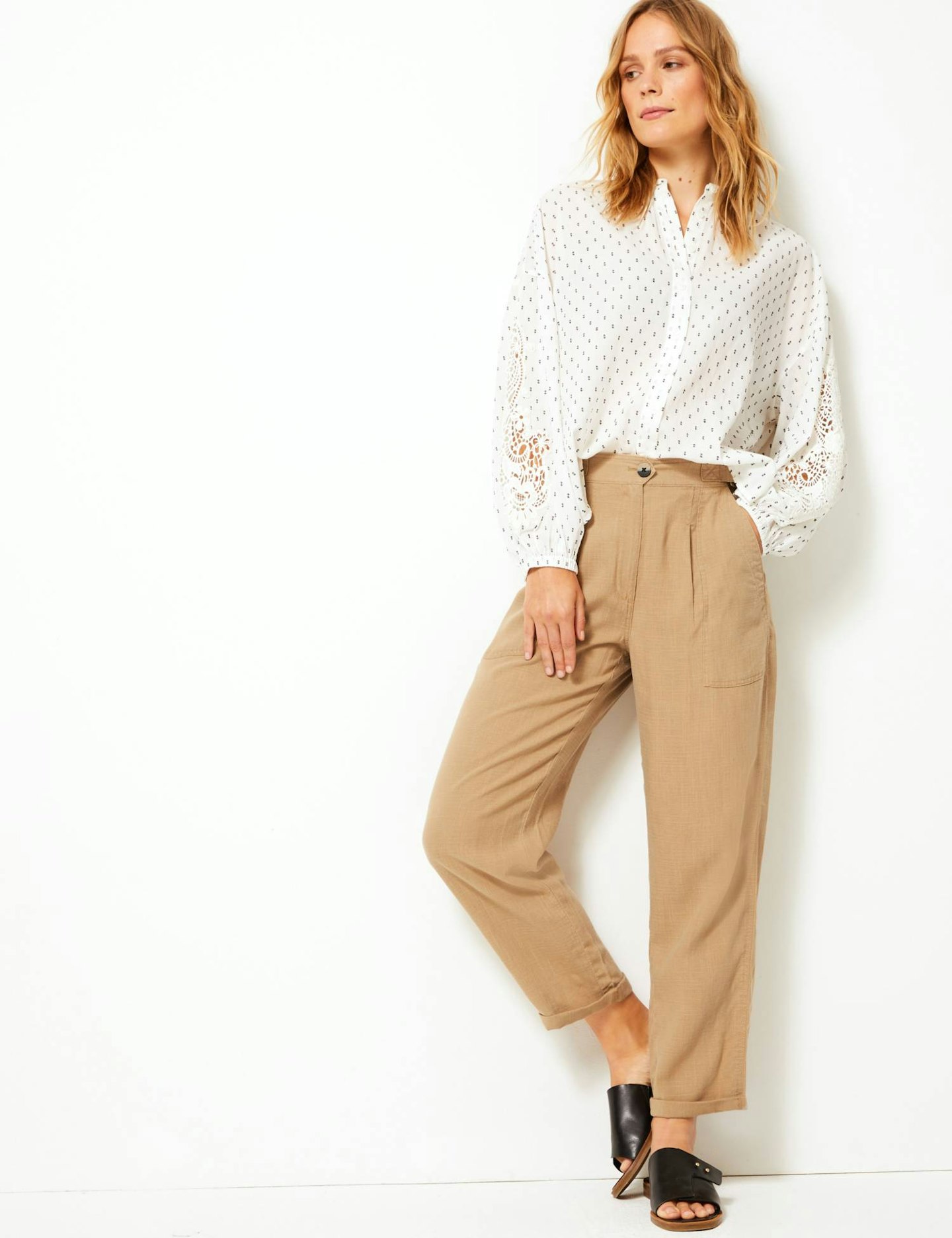 Linen Blend Ankle-Grazer Trousers, £35