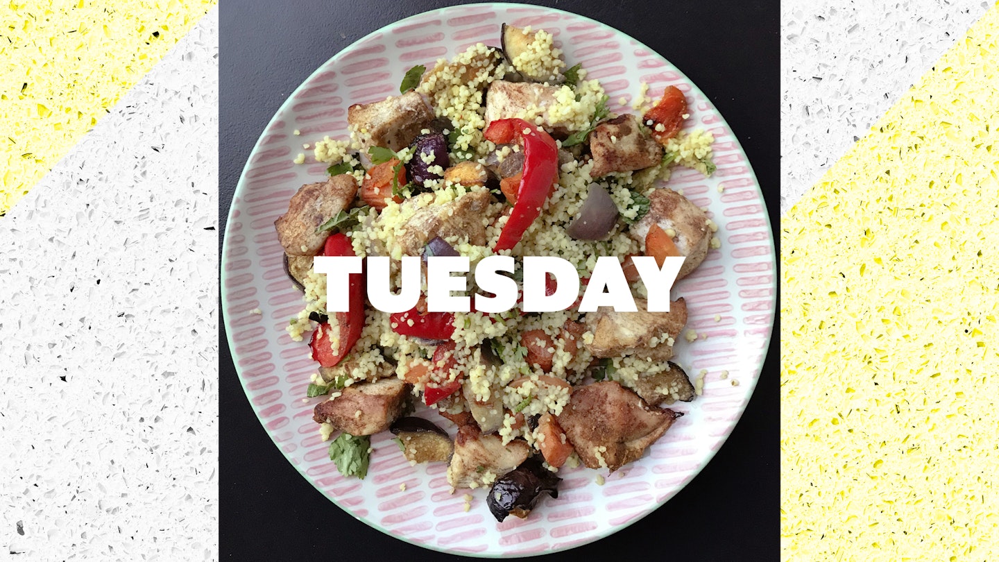 Tuesday – Chicken and Mediterranean veg couscous, 40 mins 