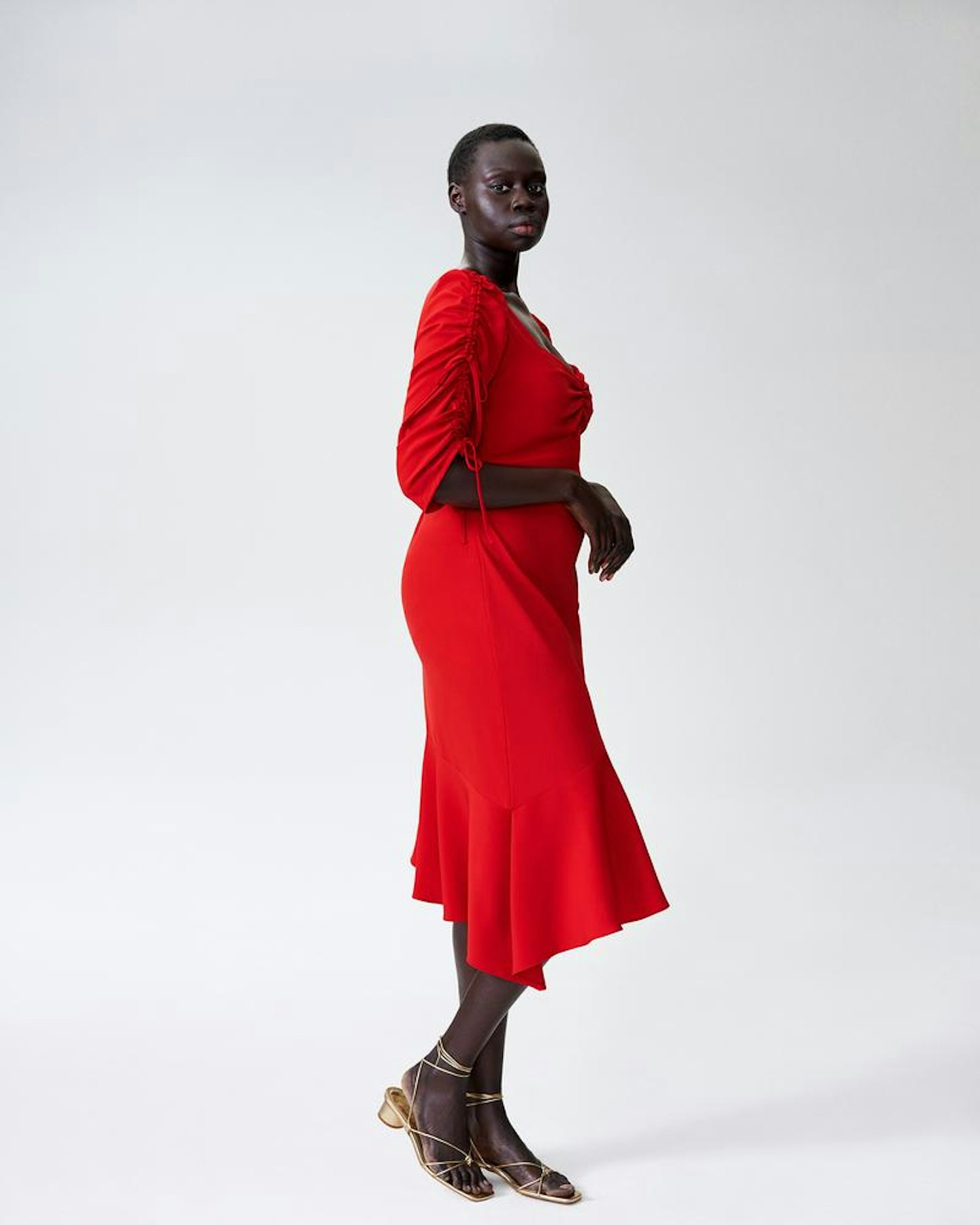 Red Ruched Midi Dress, £152.97