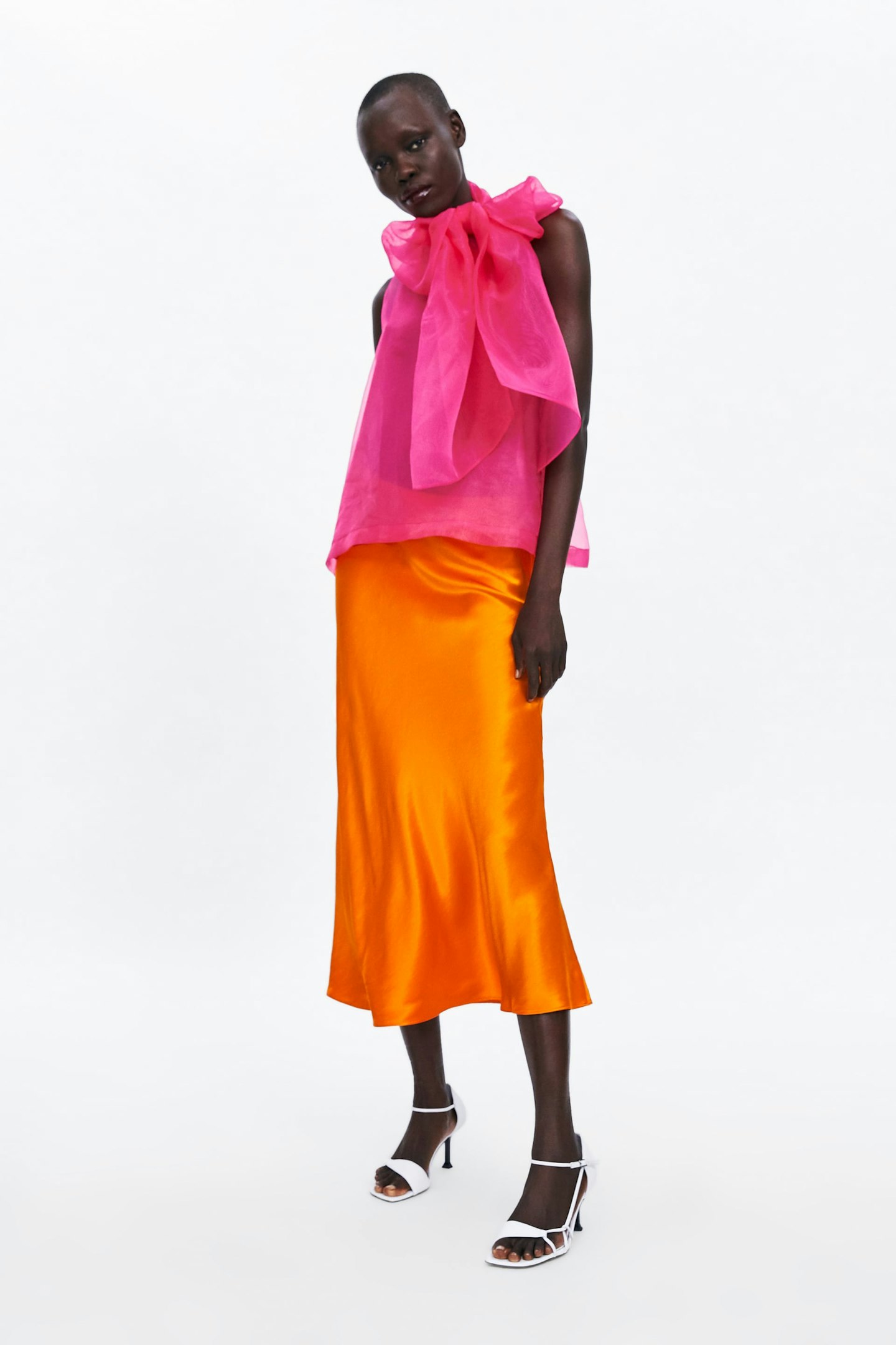 Zara, Orange Satin Skirt, £29.99