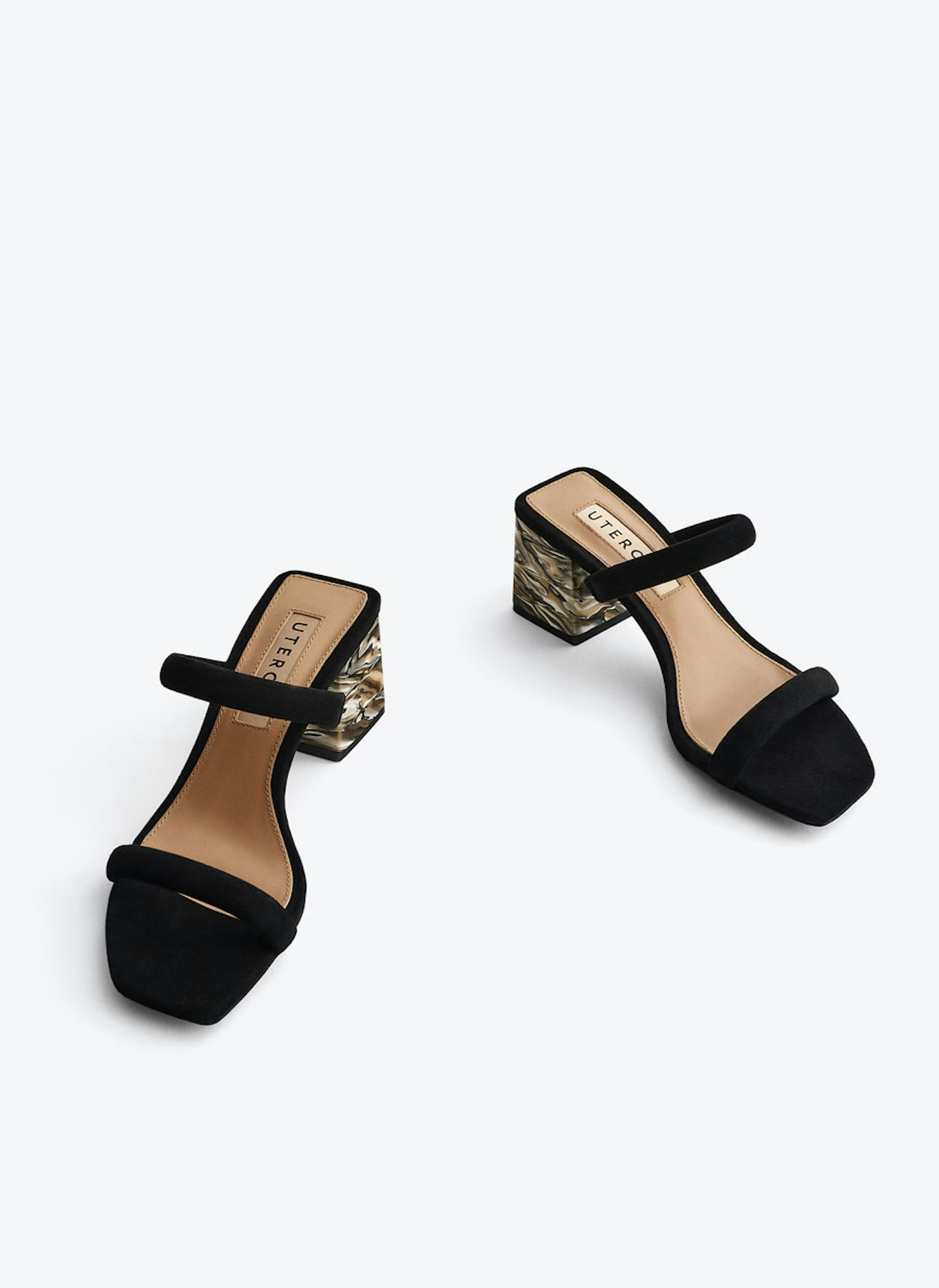 Uterqu00fce, Suede Sandals with Marble Effect Heels, £99