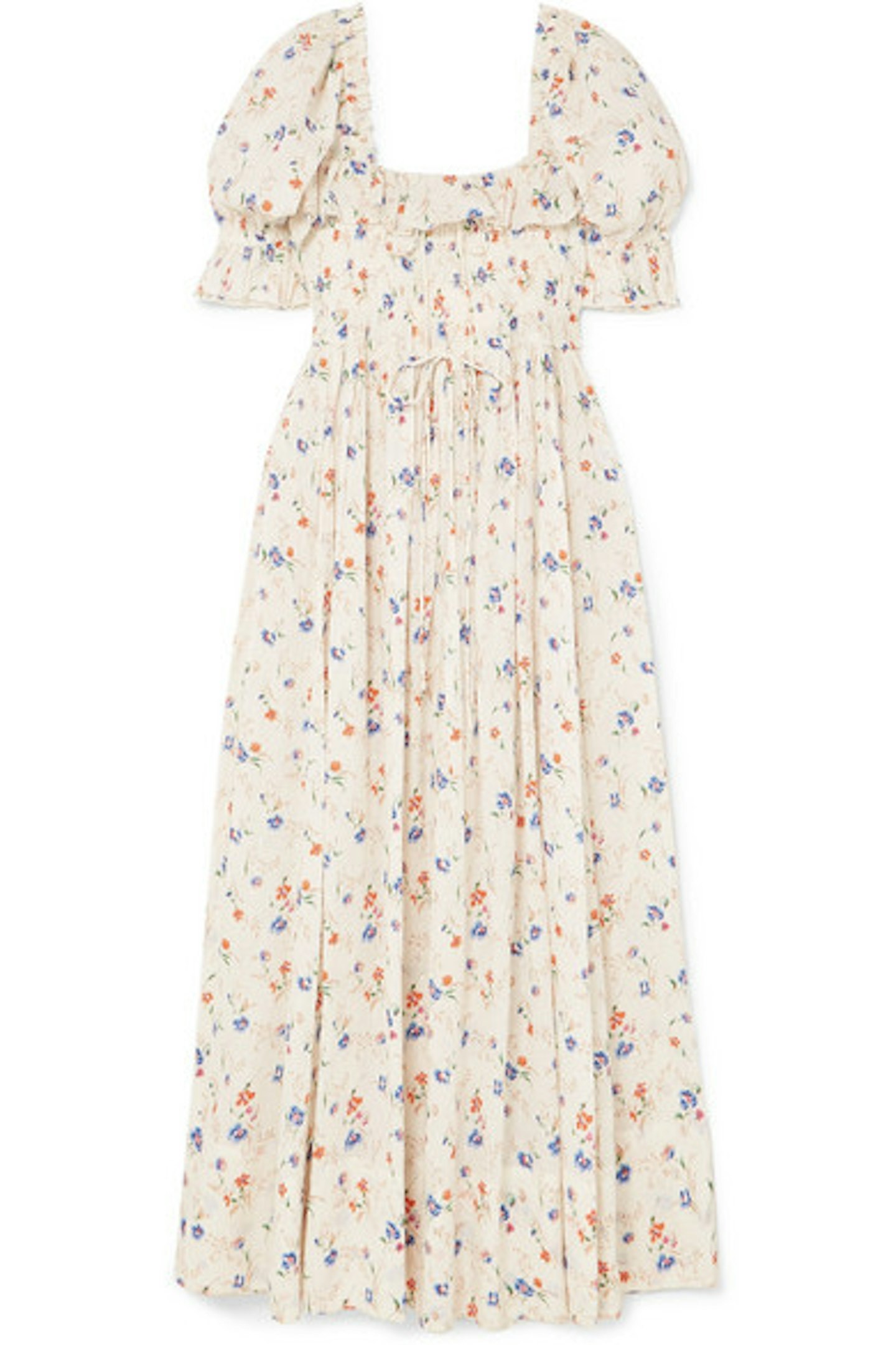Sol Shirred Maxi Dress in White Floral Print, £330