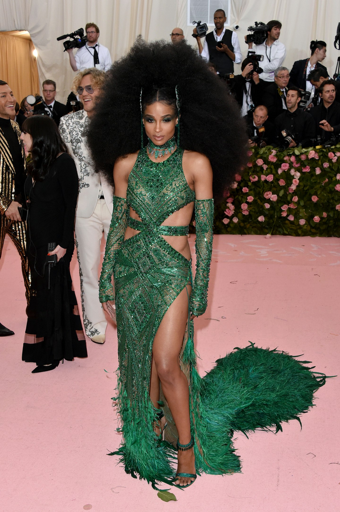 Ciara in an emerald dress designed by Peter Dundas