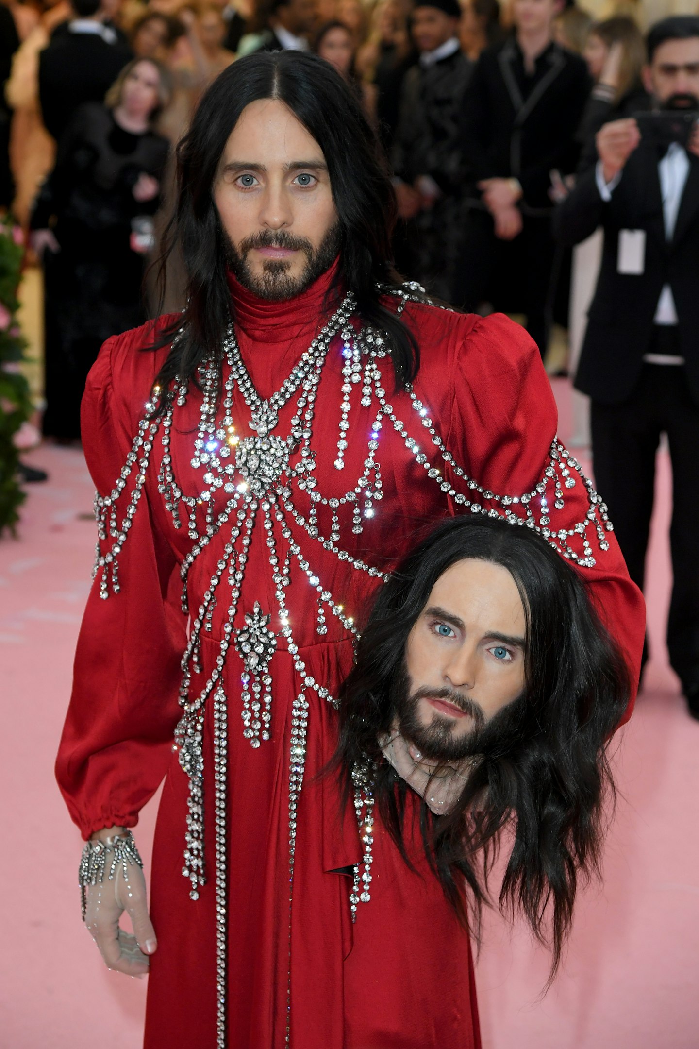 Jared Leto recreated a Gucci catwalk look, complete with a spare head