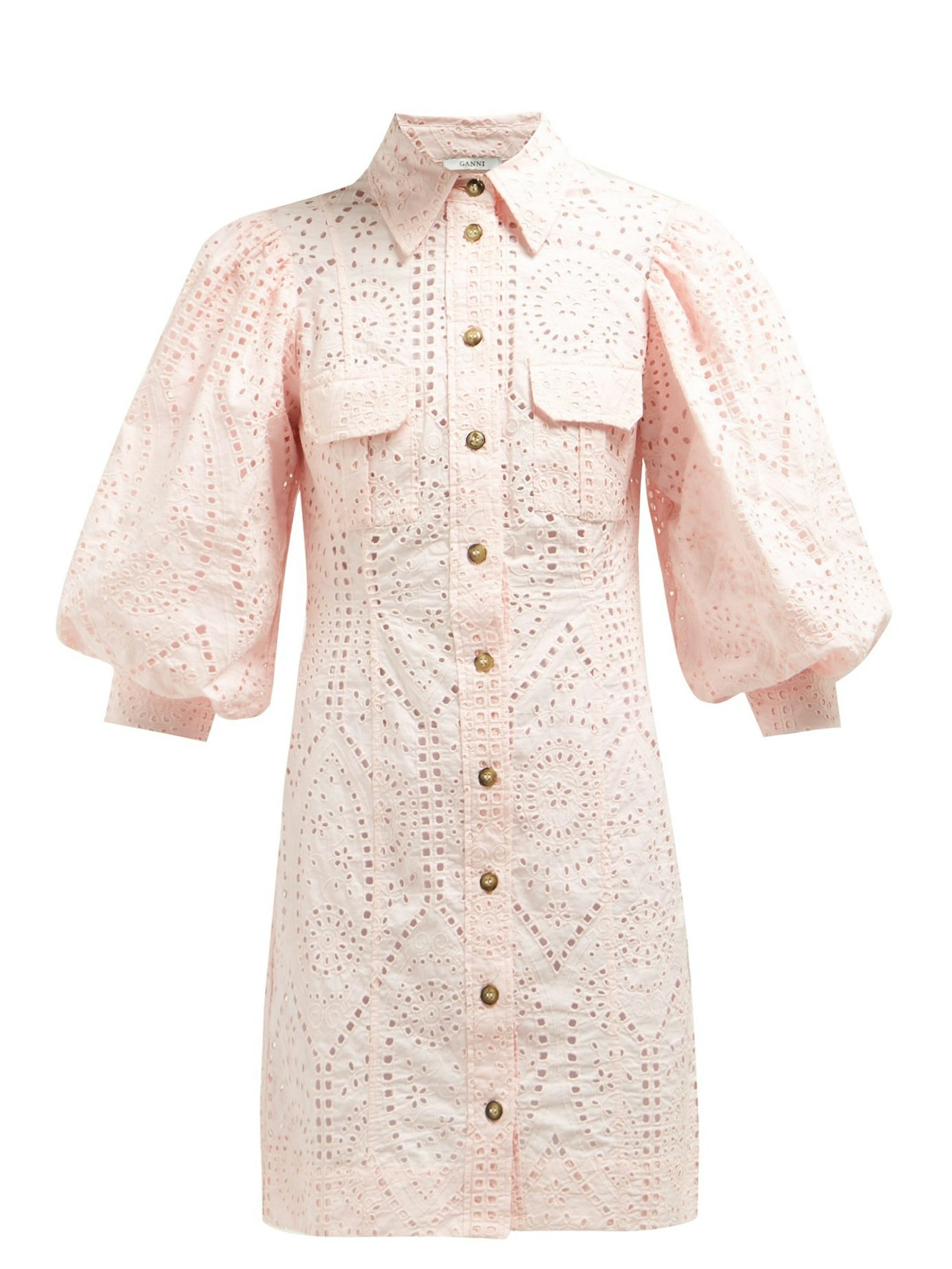 Ganni, Broderie Anglaise Cotton Mini Dress, £240