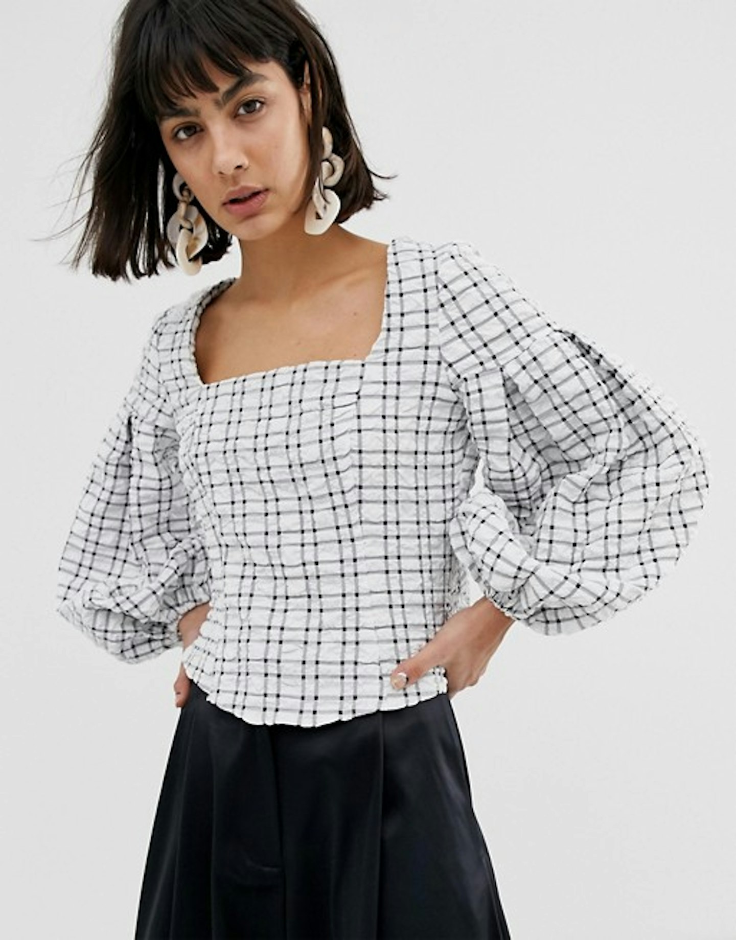 ASOS White, Check Square Neck Top, £50