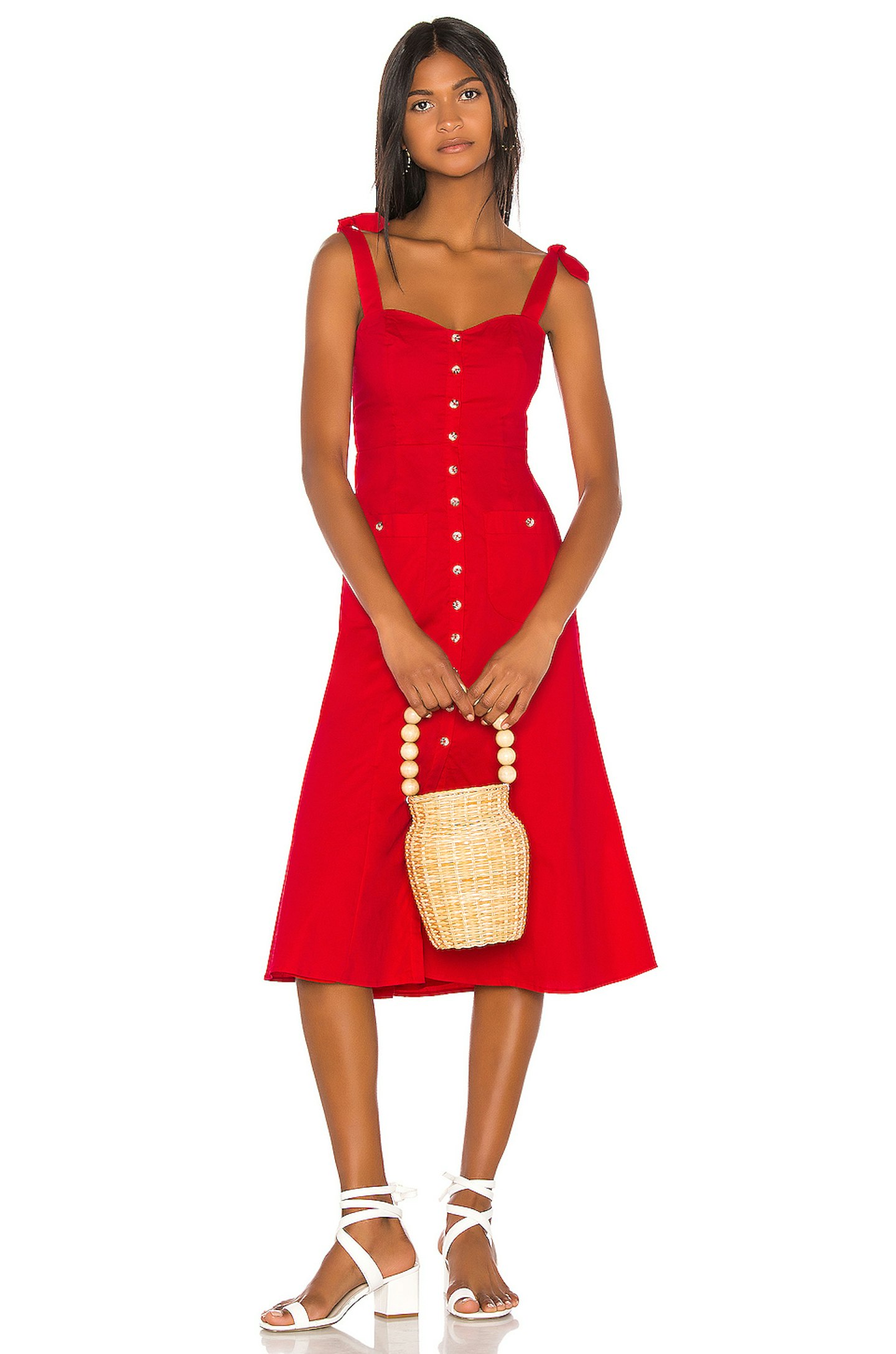 Red Button-Down Midi Dress, £188