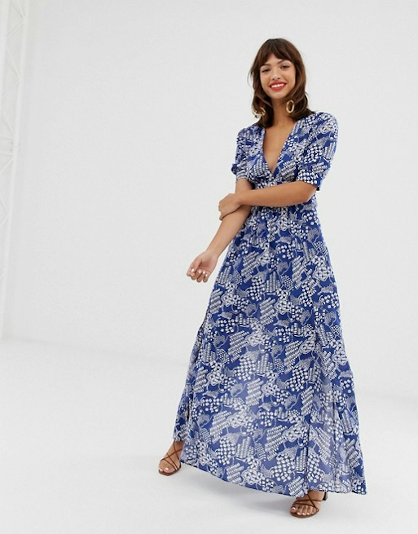 Blue Midaxi Dress in Coffee Bean Print, £89
