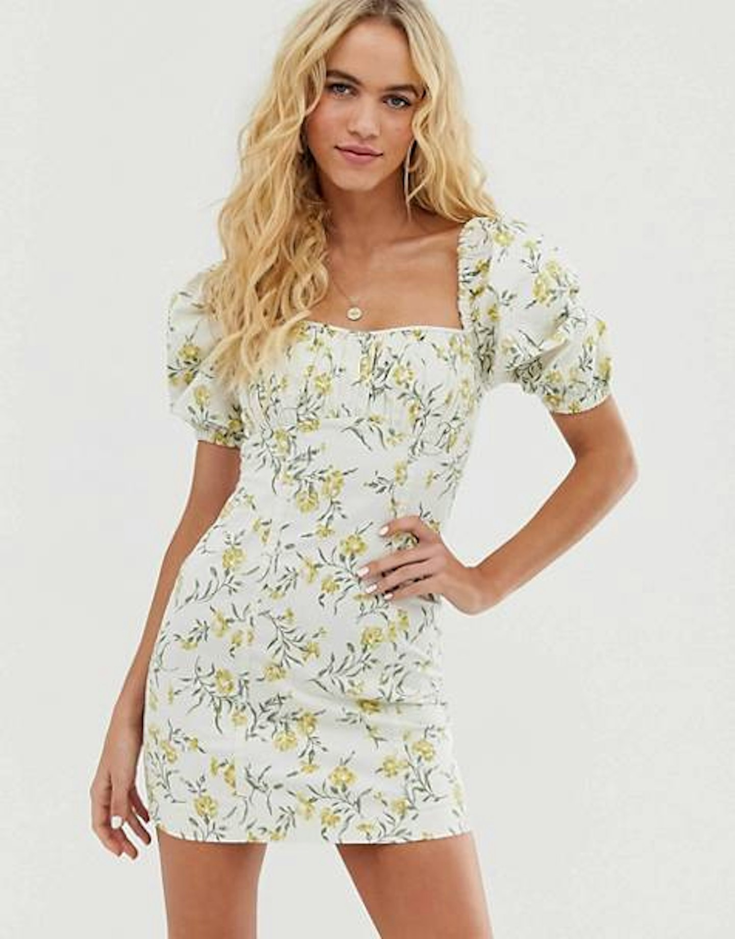 Puff Sleeve Mini Dress in Vintage Floral Print, £79