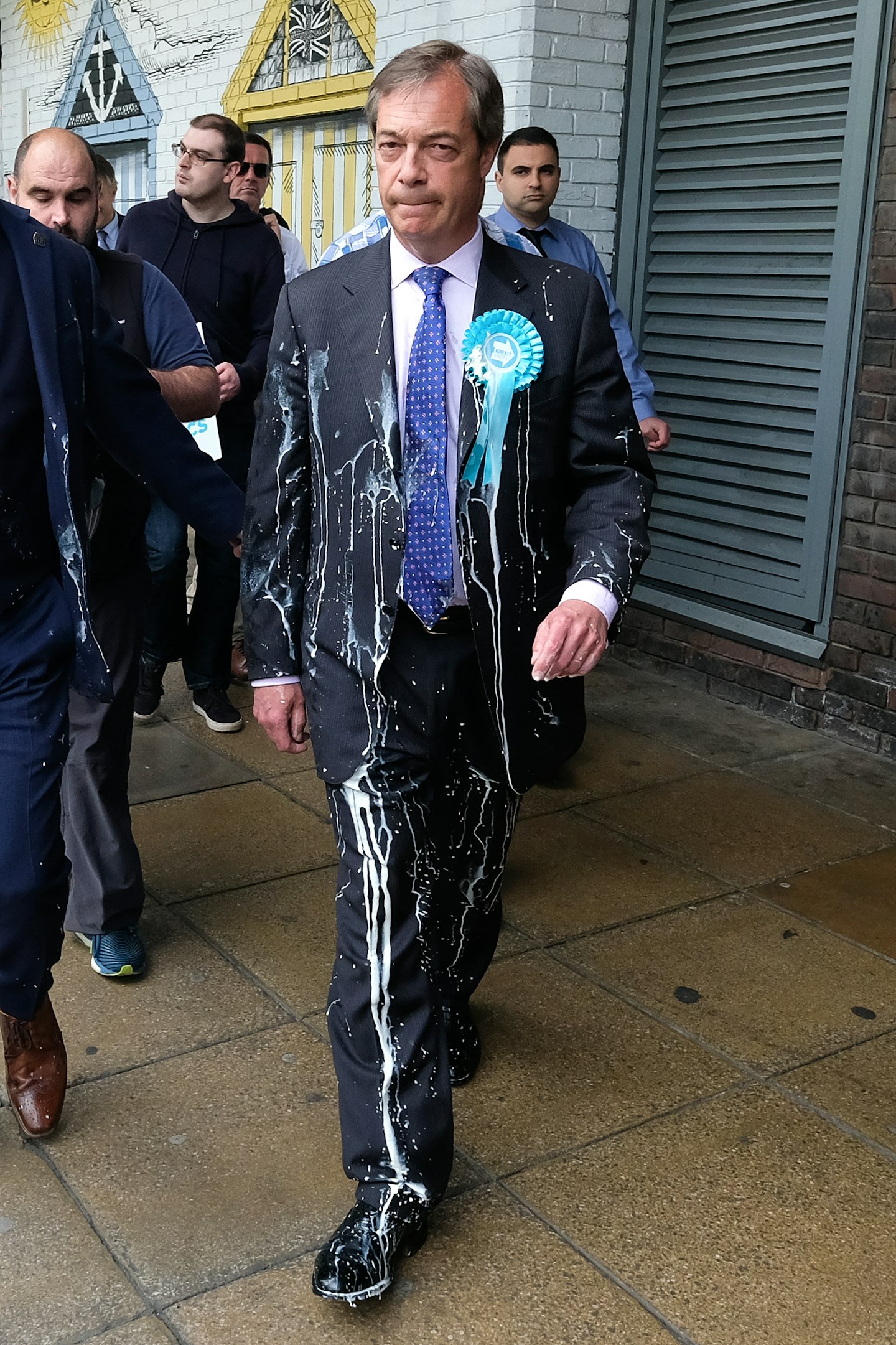 Nigel Farage after having a milkshake thrown over him in Newcastle