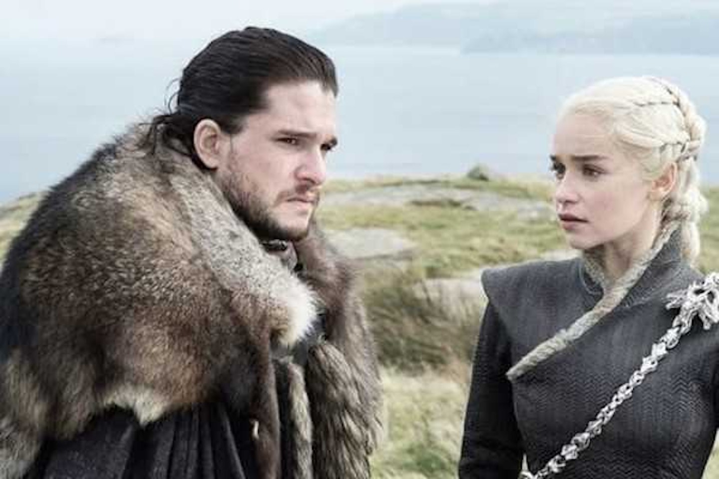 Kit Harington as Jon Snow and Emilia Clarke as Daenerys Targaryen