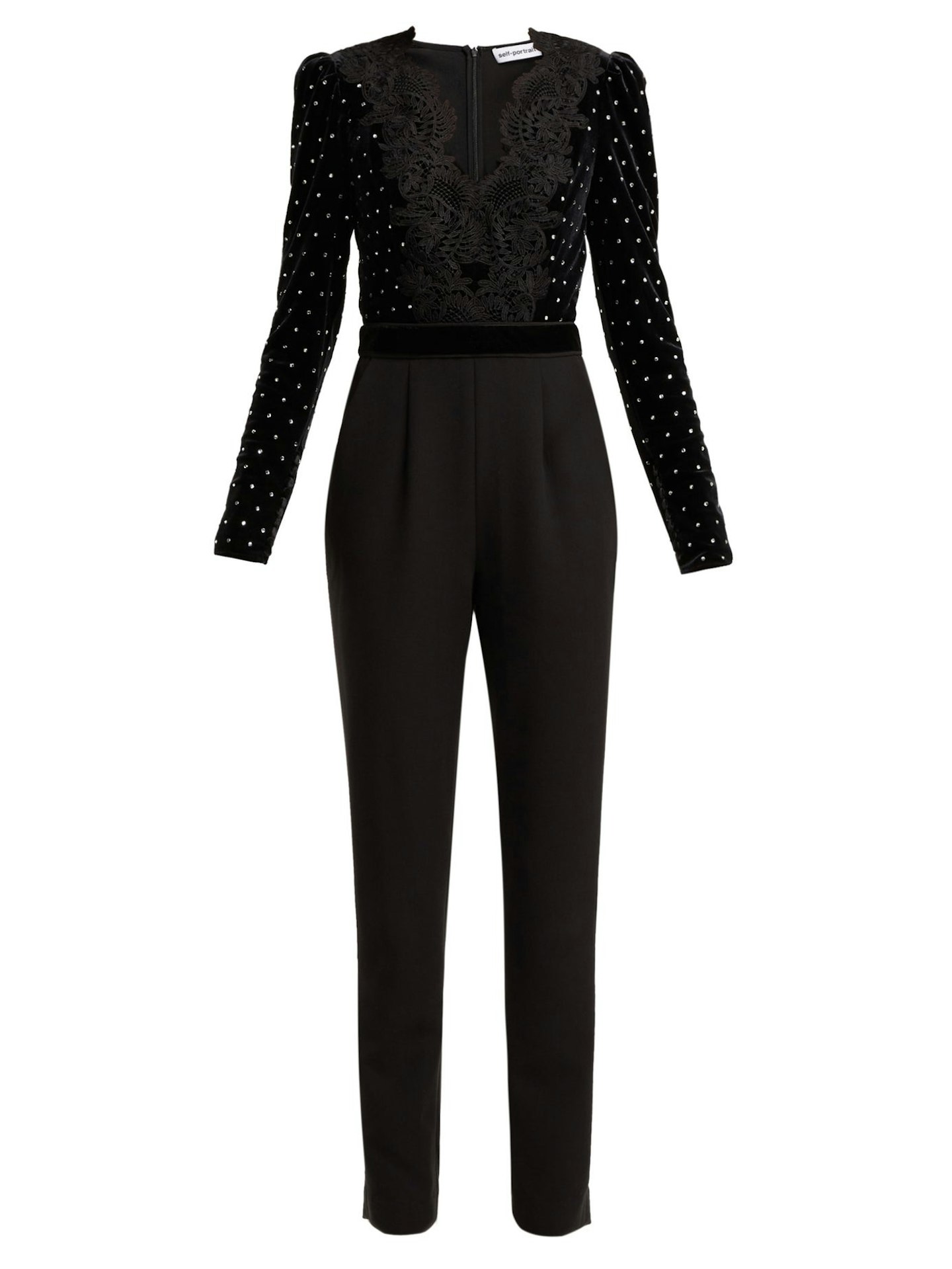 Self Portrait, Crystal-Embellished Velvet Jumpsuit, WAS, £360, NOW, £180