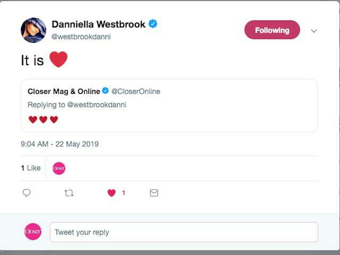 Danniella Westbrook tweet