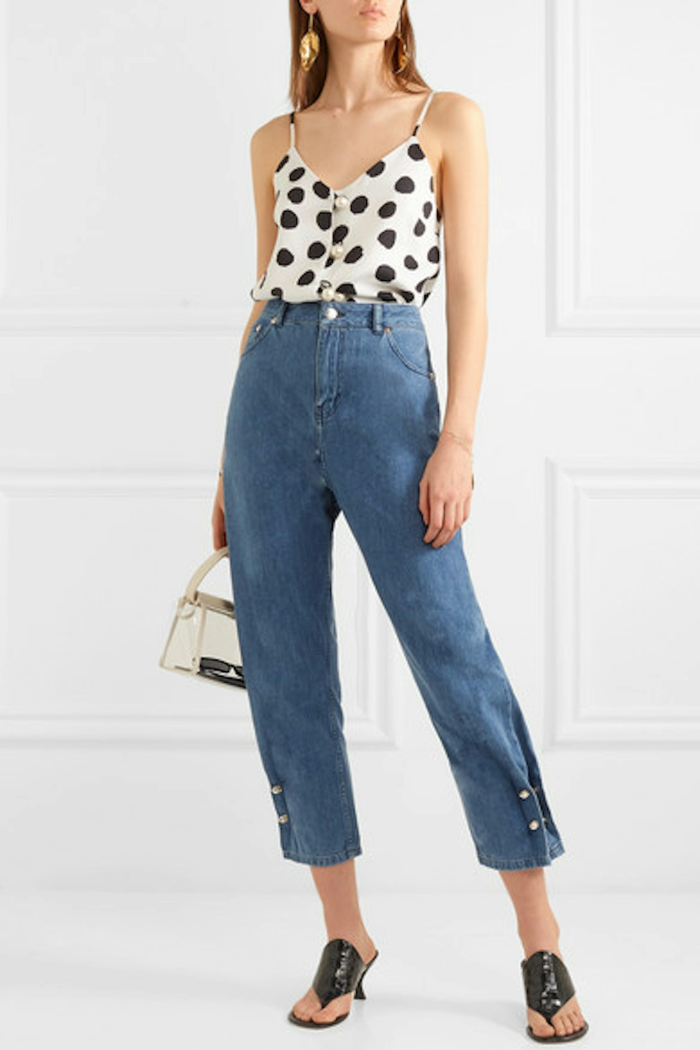 Mother of Pearl + Net Sustain, Faux Pearl-Embellished High-Rise Tapered Jeans, £250