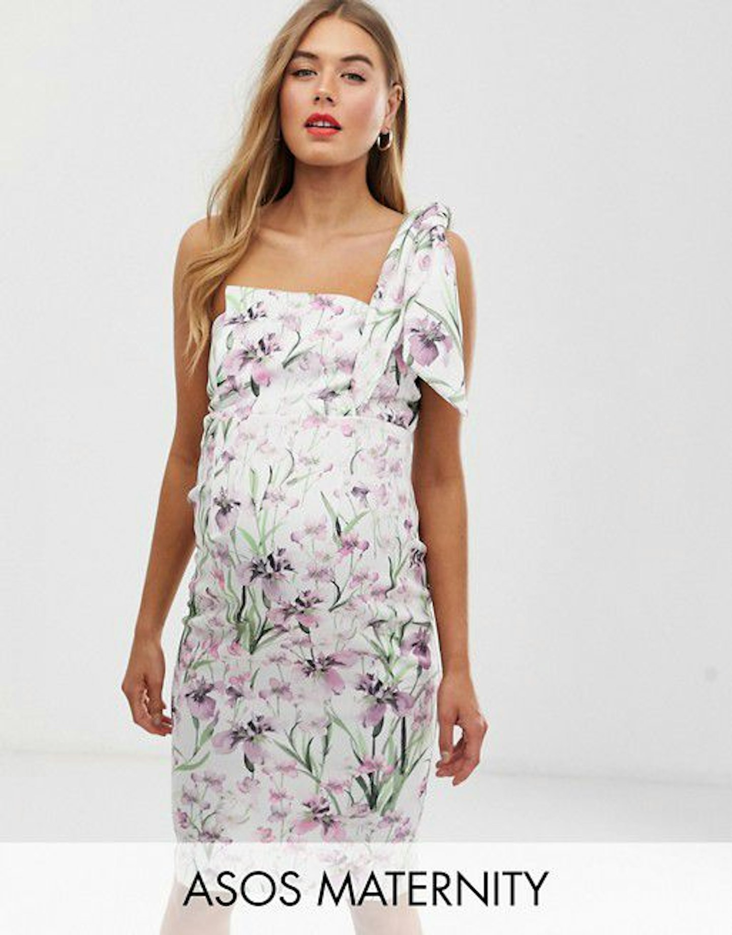 ASOS DESIGN Maternity one shoulder tie floral midi dress - 38