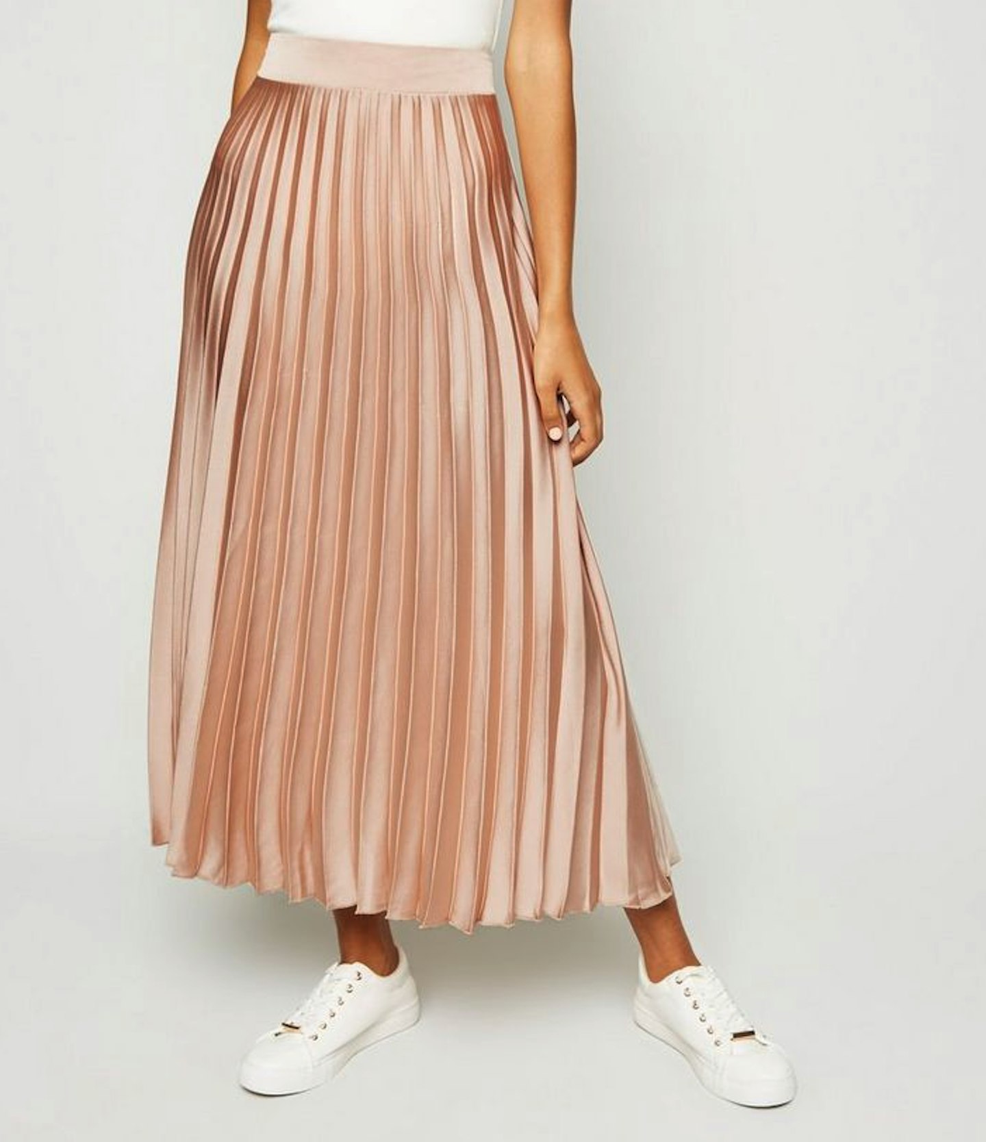 New Look Pale Pink Pleated Satin Midi Skirt, 22.99