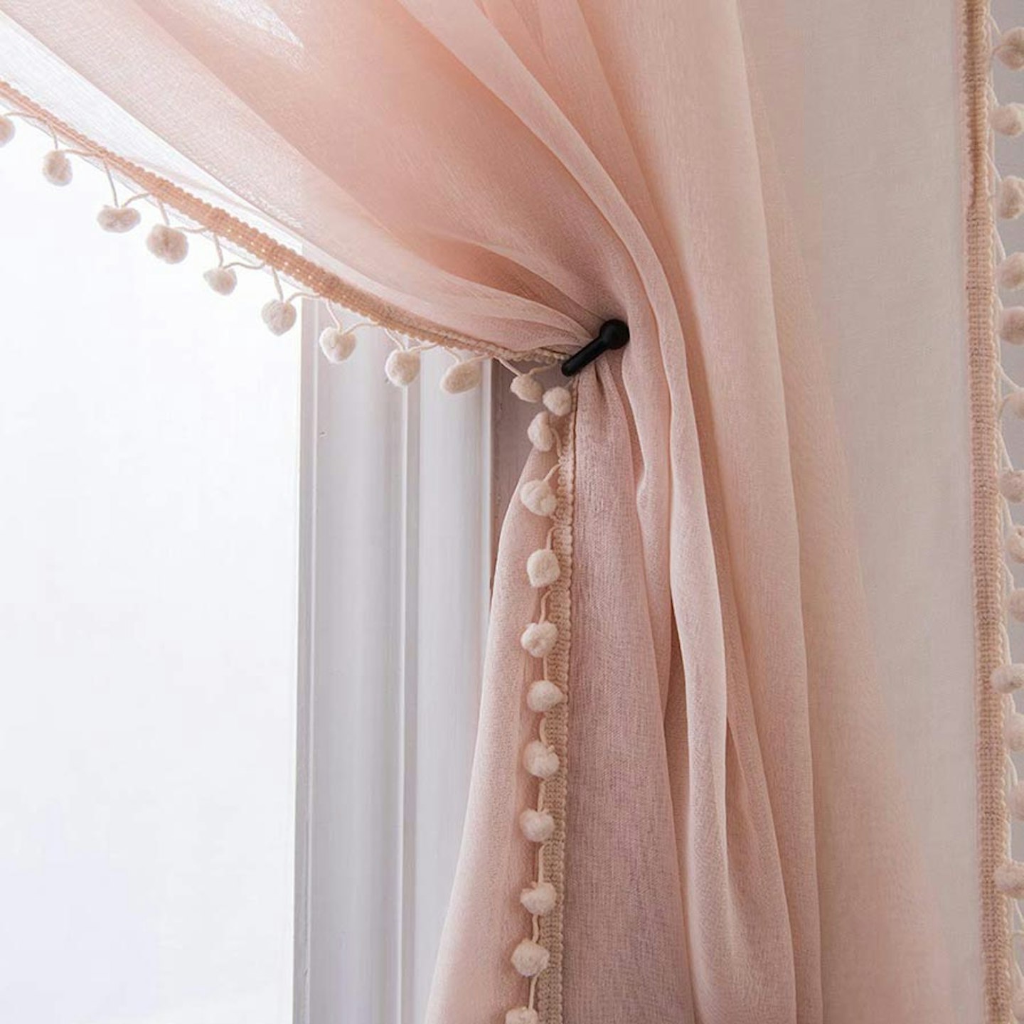 Set of two pom-pom tasselled curtains