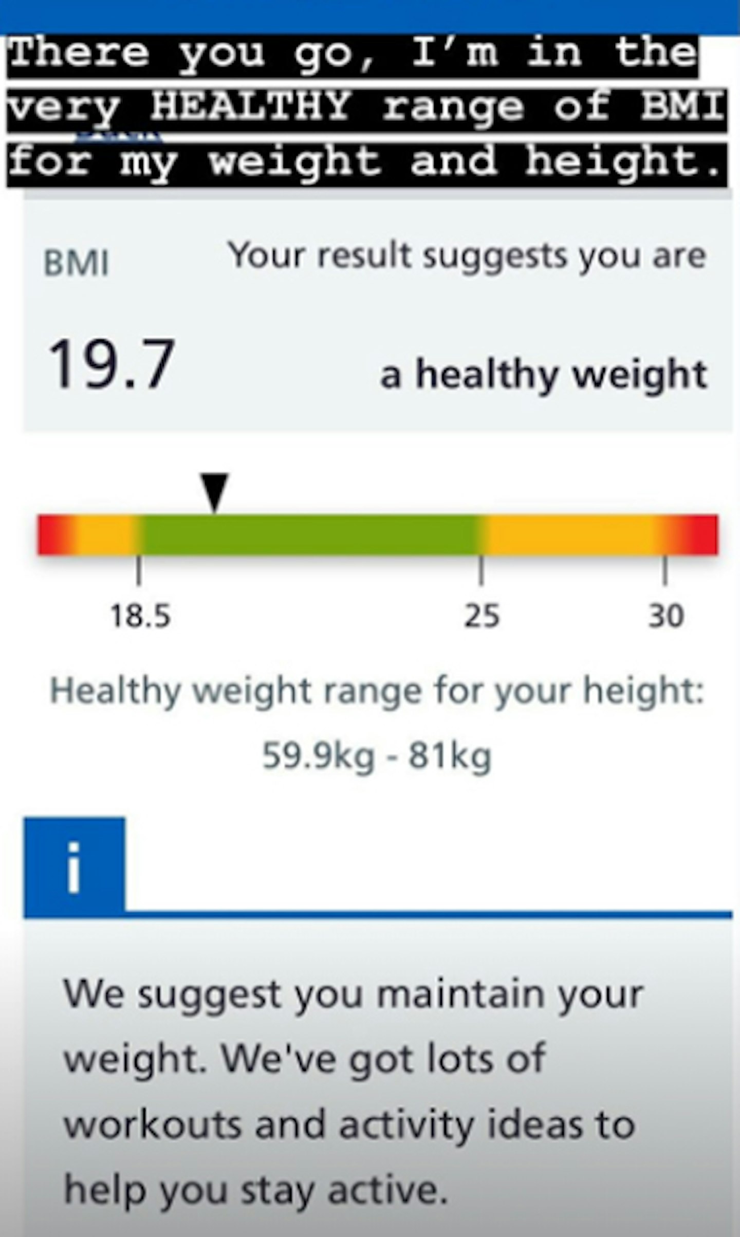 Vogue Williams' Instagram BMI
