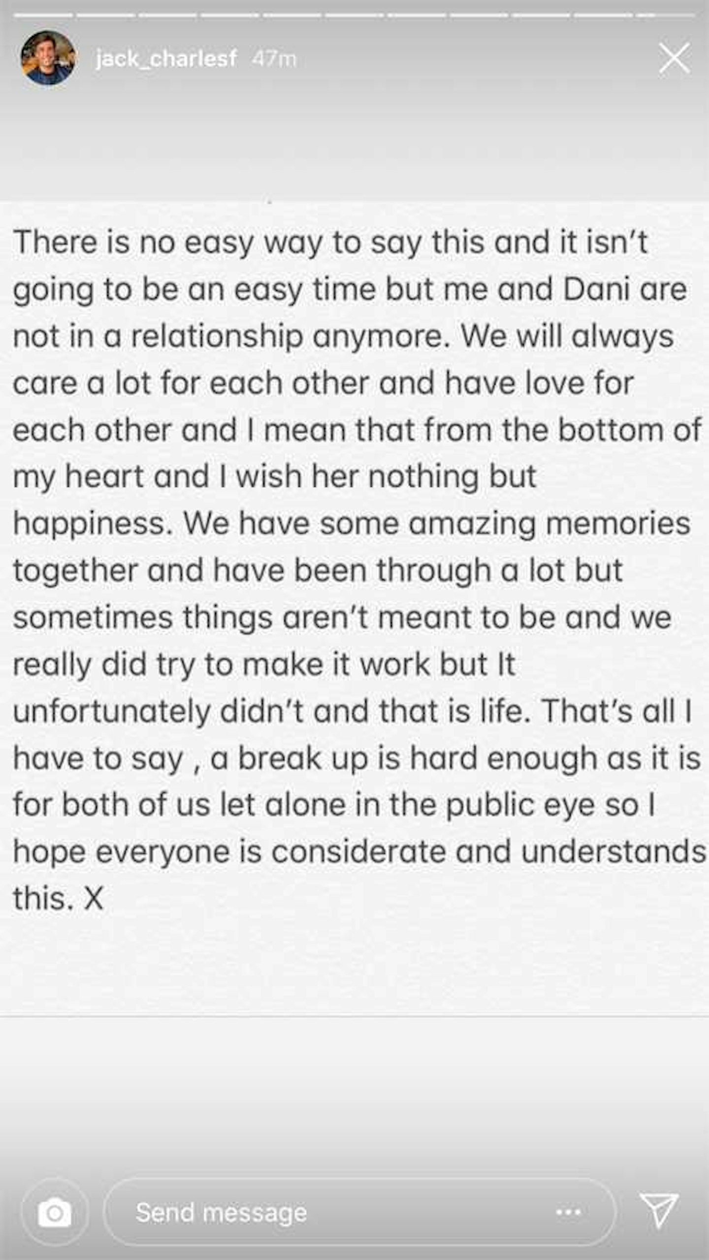 JACK AND DANI SPLIT STATEMENT