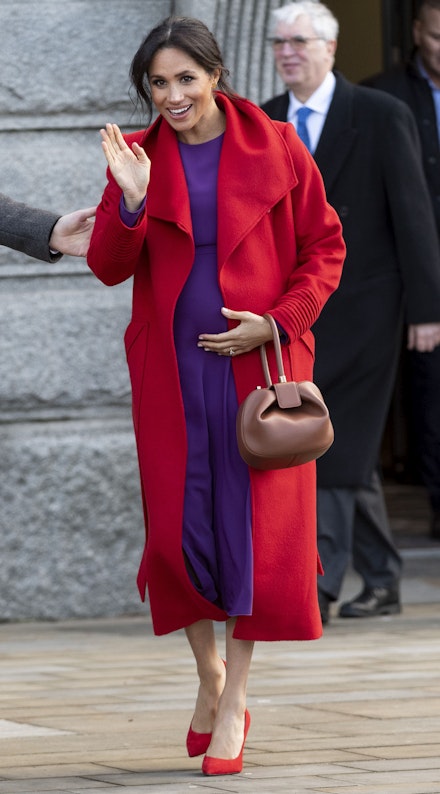 Meghan Markle in a Sentaler coat and a Babaton by Aritizia dress 