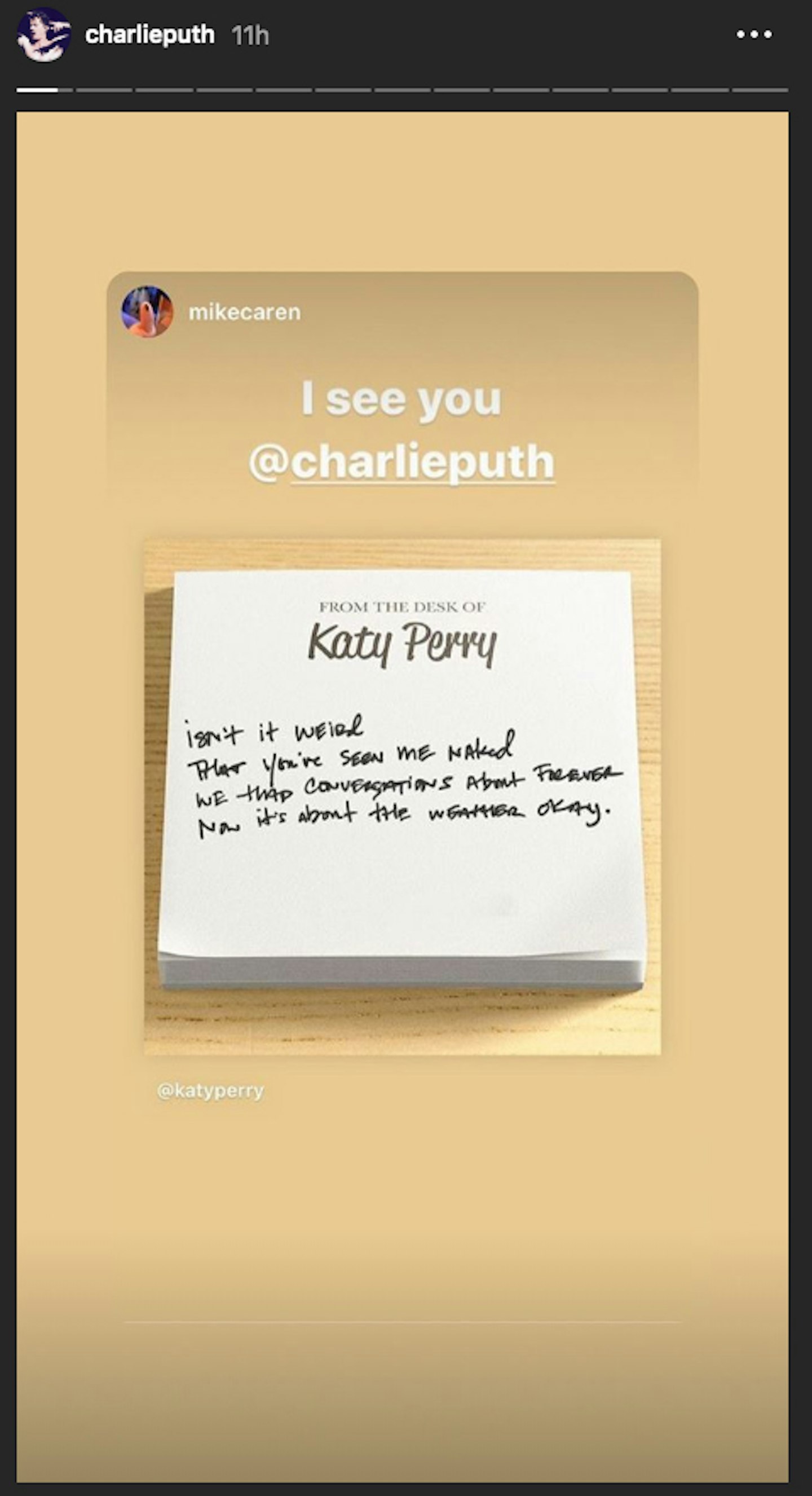 Charlie Puth Instagram Story
