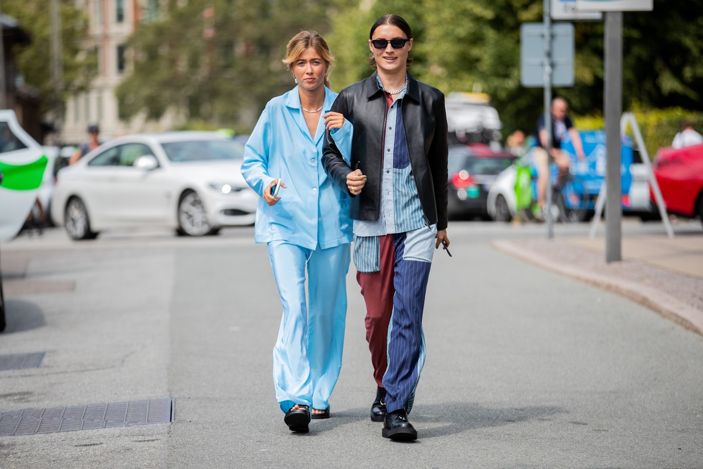 blue pyjamas copenhagen fashion week street style 