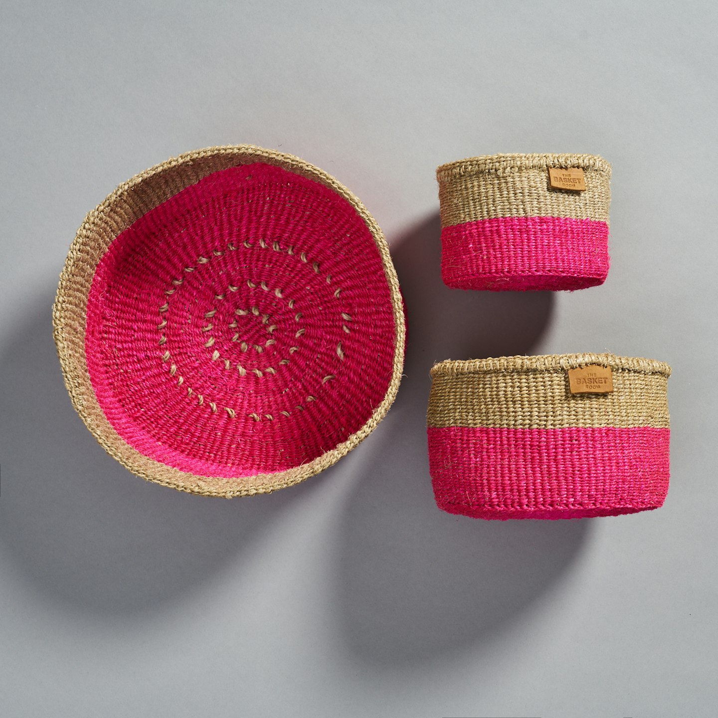 MALIZA Grey & Fluoro Pink Woven Baskets from The Basket Room