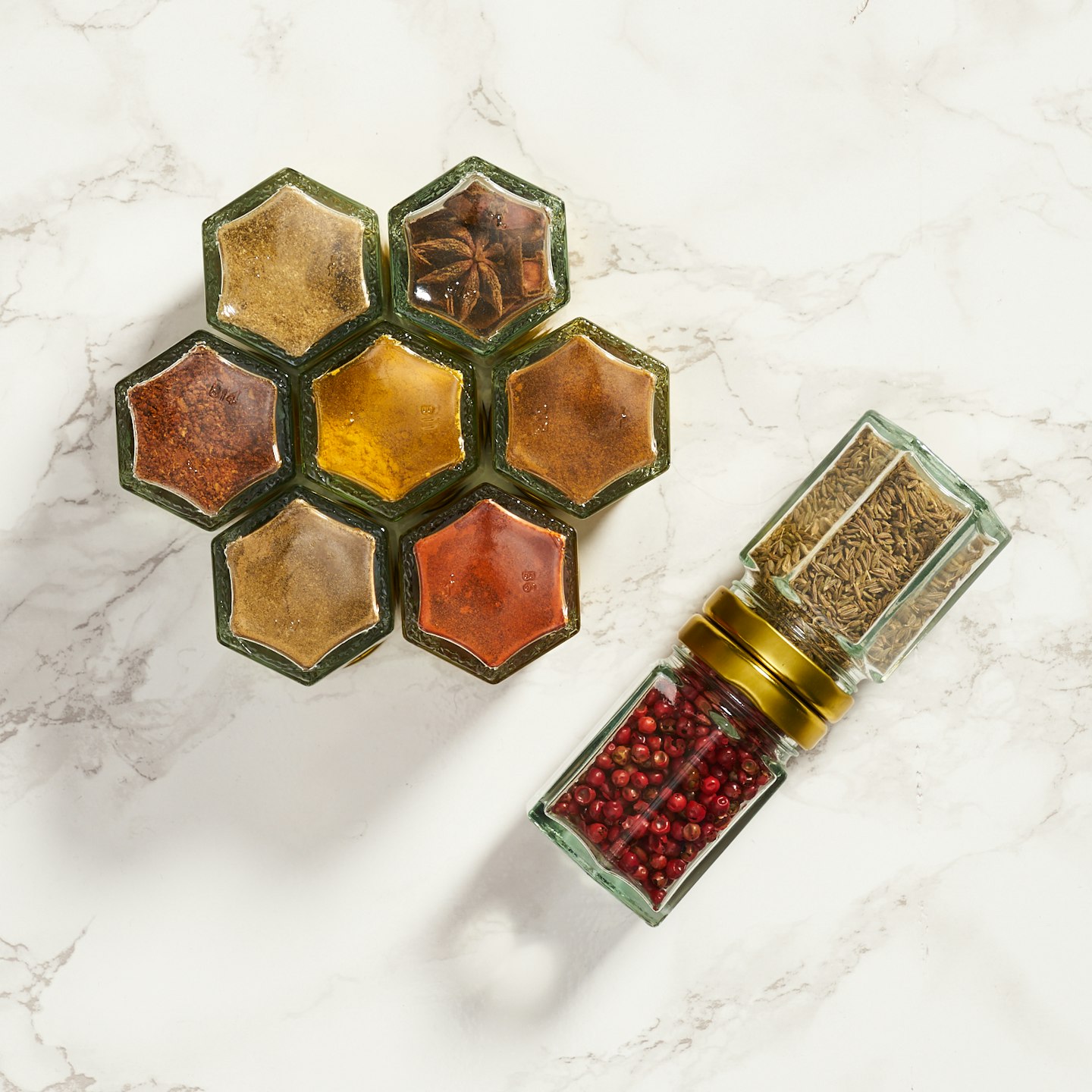 10 Hexagonal Magnetic Spice Jars with Spices from Yumbles